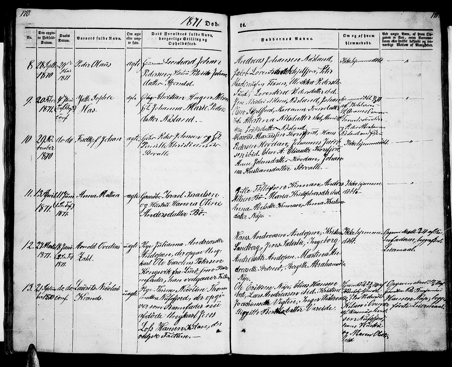 Ministerialprotokoller, klokkerbøker og fødselsregistre - Nordland, AV/SAT-A-1459/885/L1212: Klokkerbok nr. 885C01, 1847-1873, s. 170-171