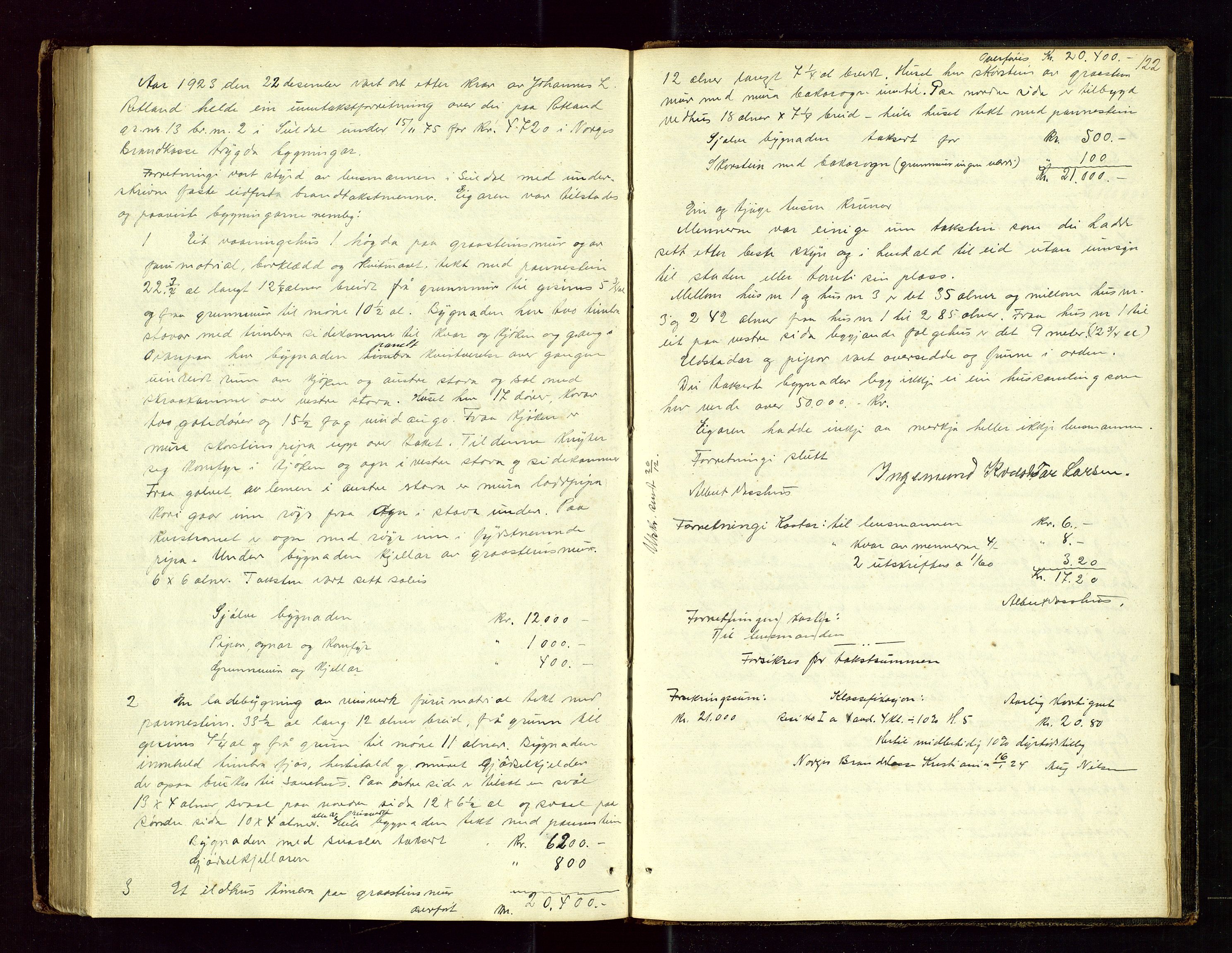 Suldal lensmannskontor, SAST/A-100419/Goa/L0001: "Brandtaxationsprotocol", 1846-1923, s. 121b-122a