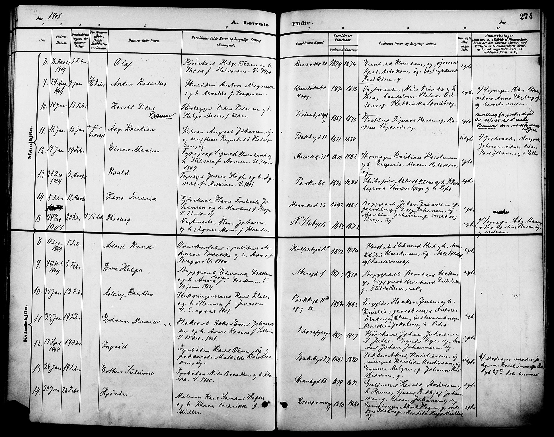 Johannes prestekontor Kirkebøker, AV/SAO-A-10852/F/Fa/L0007: Ministerialbok nr. 7, 1896-1905, s. 274