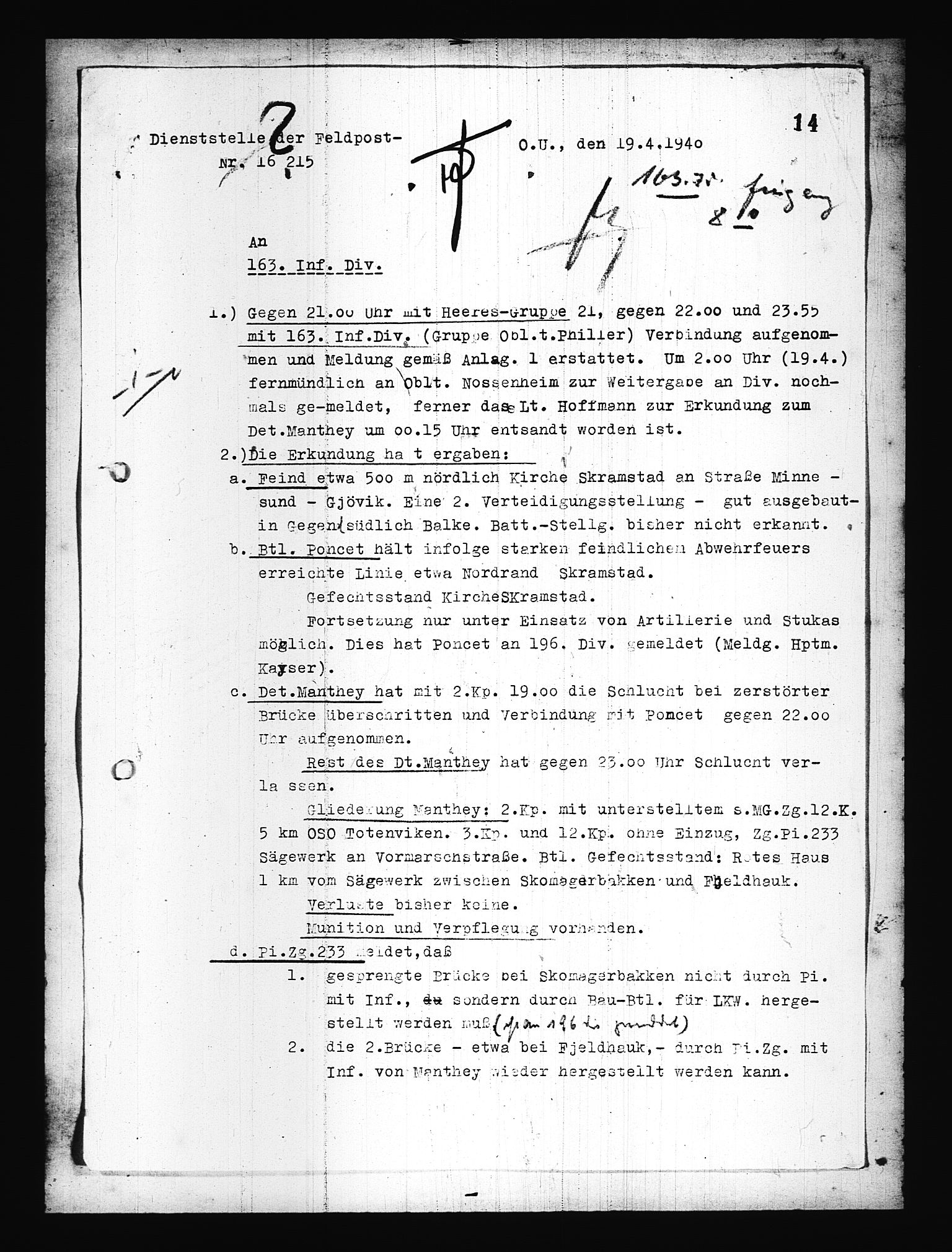 Documents Section, AV/RA-RAFA-2200/V/L0076: Amerikansk mikrofilm "Captured German Documents".
Box No. 715.  FKA jnr. 619/1954., 1940, s. 642