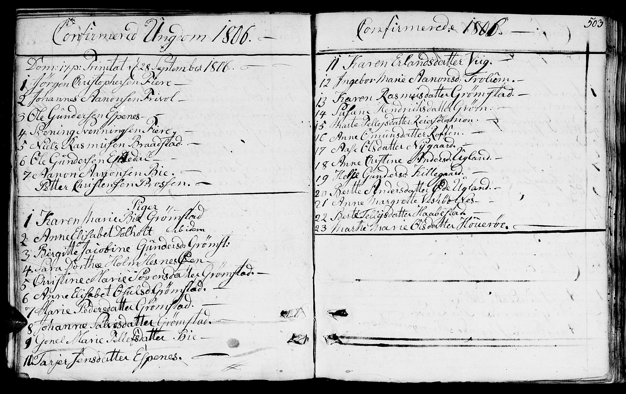 Fjære sokneprestkontor, AV/SAK-1111-0011/F/Fb/L0006: Klokkerbok nr. B 6, 1803-1817, s. 503