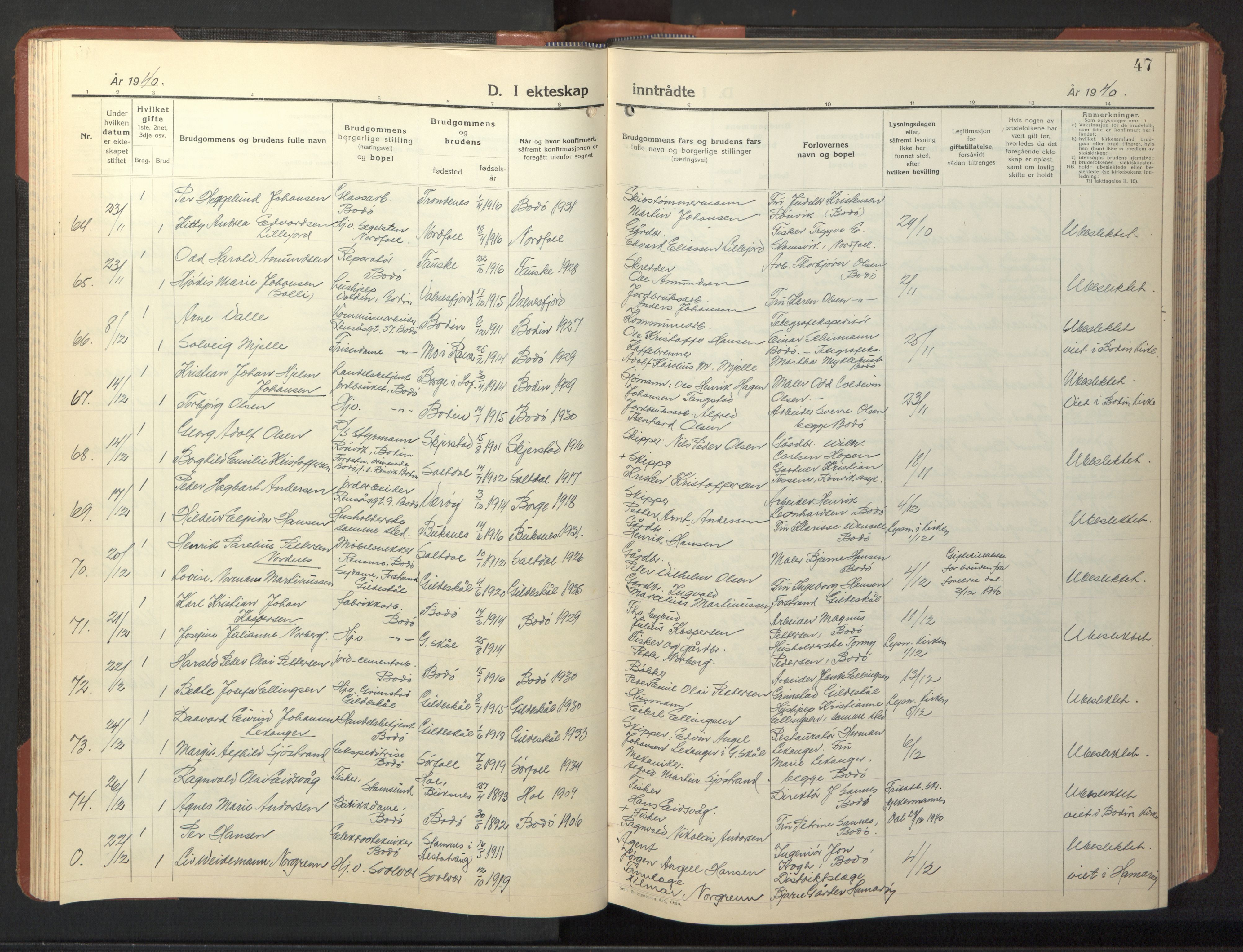 Ministerialprotokoller, klokkerbøker og fødselsregistre - Nordland, AV/SAT-A-1459/801/L0038: Klokkerbok nr. 801C13, 1935-1951, s. 47