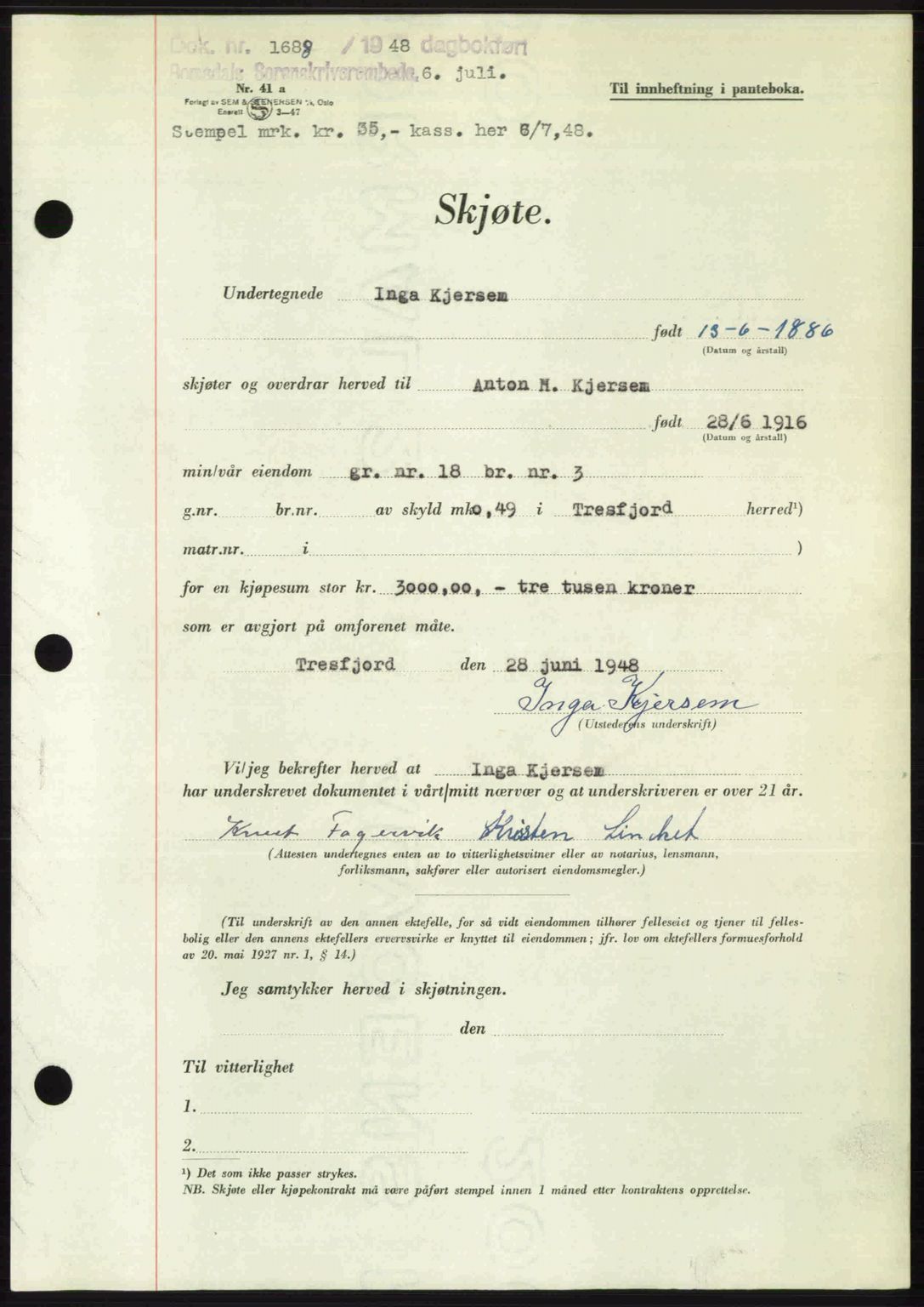 Romsdal sorenskriveri, SAT/A-4149/1/2/2C: Pantebok nr. A26, 1948-1948, Dagboknr: 1688/1948