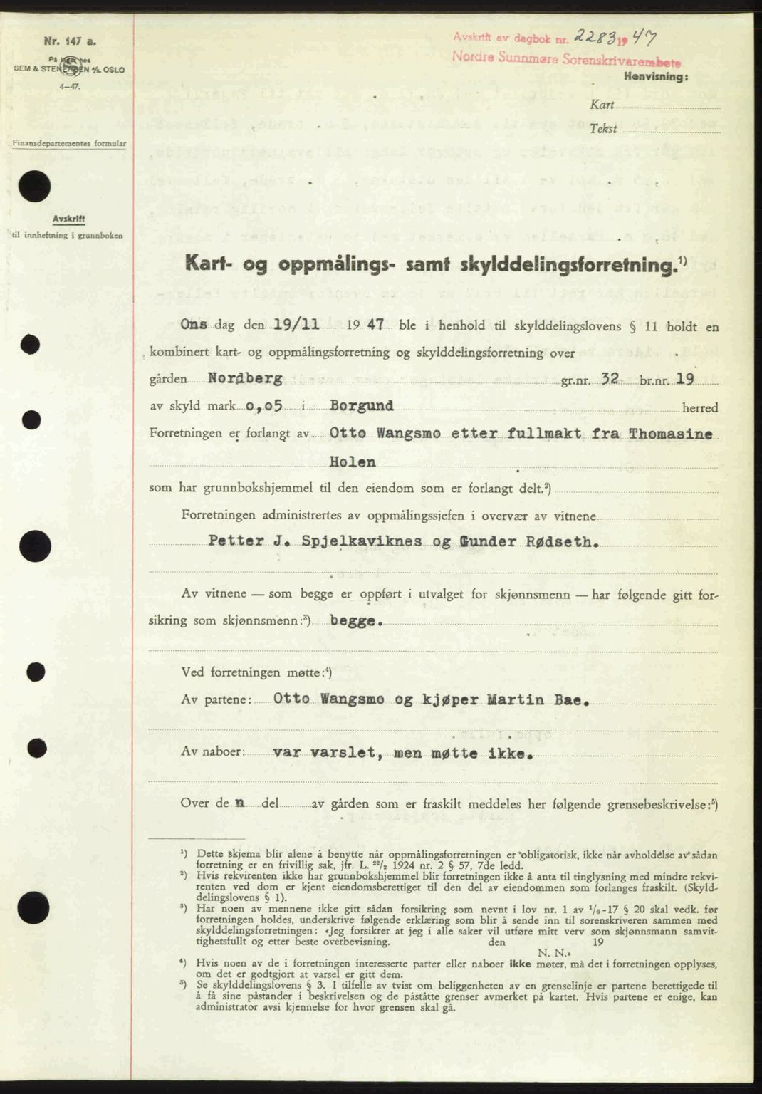 Nordre Sunnmøre sorenskriveri, AV/SAT-A-0006/1/2/2C/2Ca: Pantebok nr. A26, 1947-1948, Dagboknr: 2283/1947