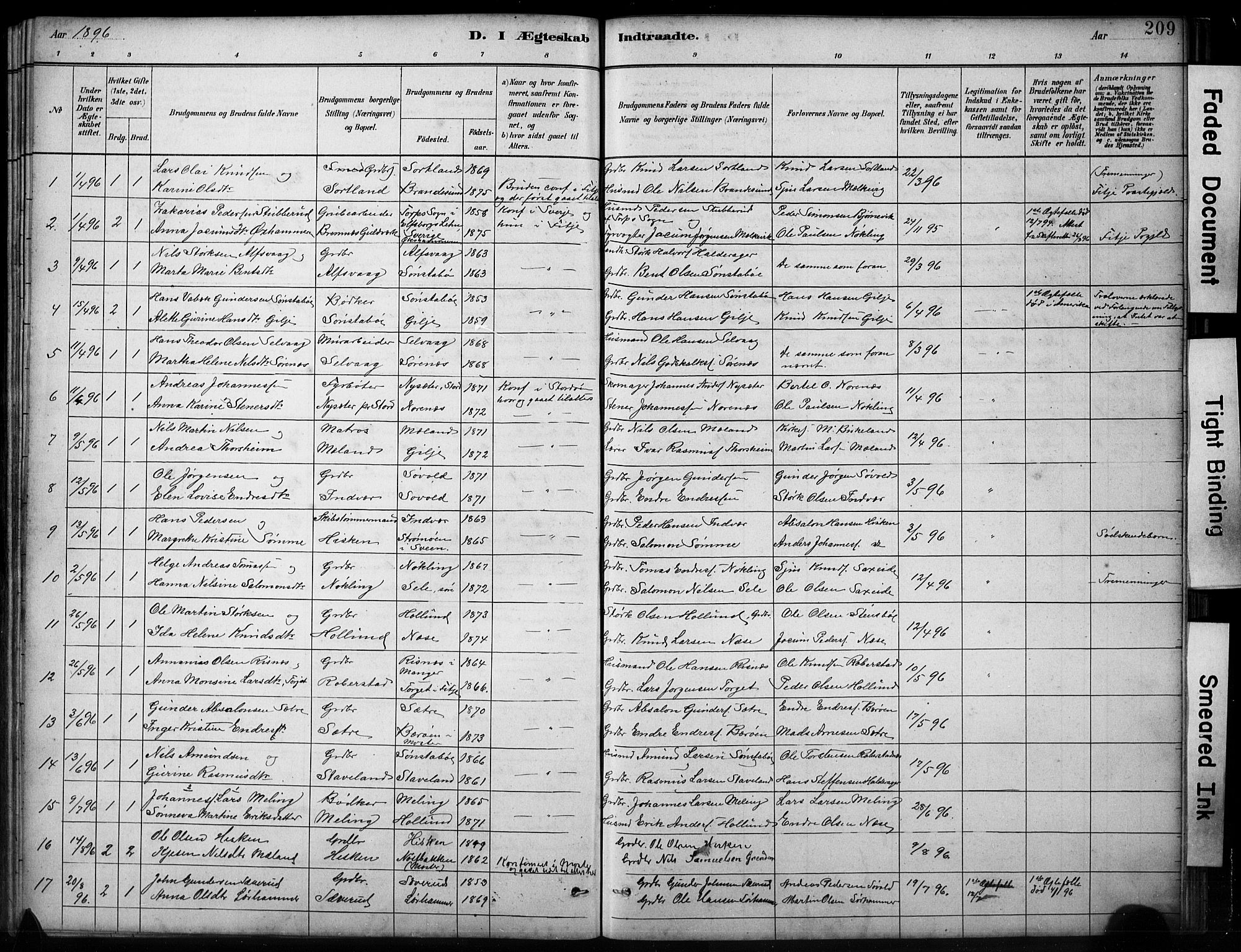 Finnås sokneprestembete, AV/SAB-A-99925/H/Ha/Hab/Habb/L0003: Klokkerbok nr. B 3, 1882-1897, s. 209