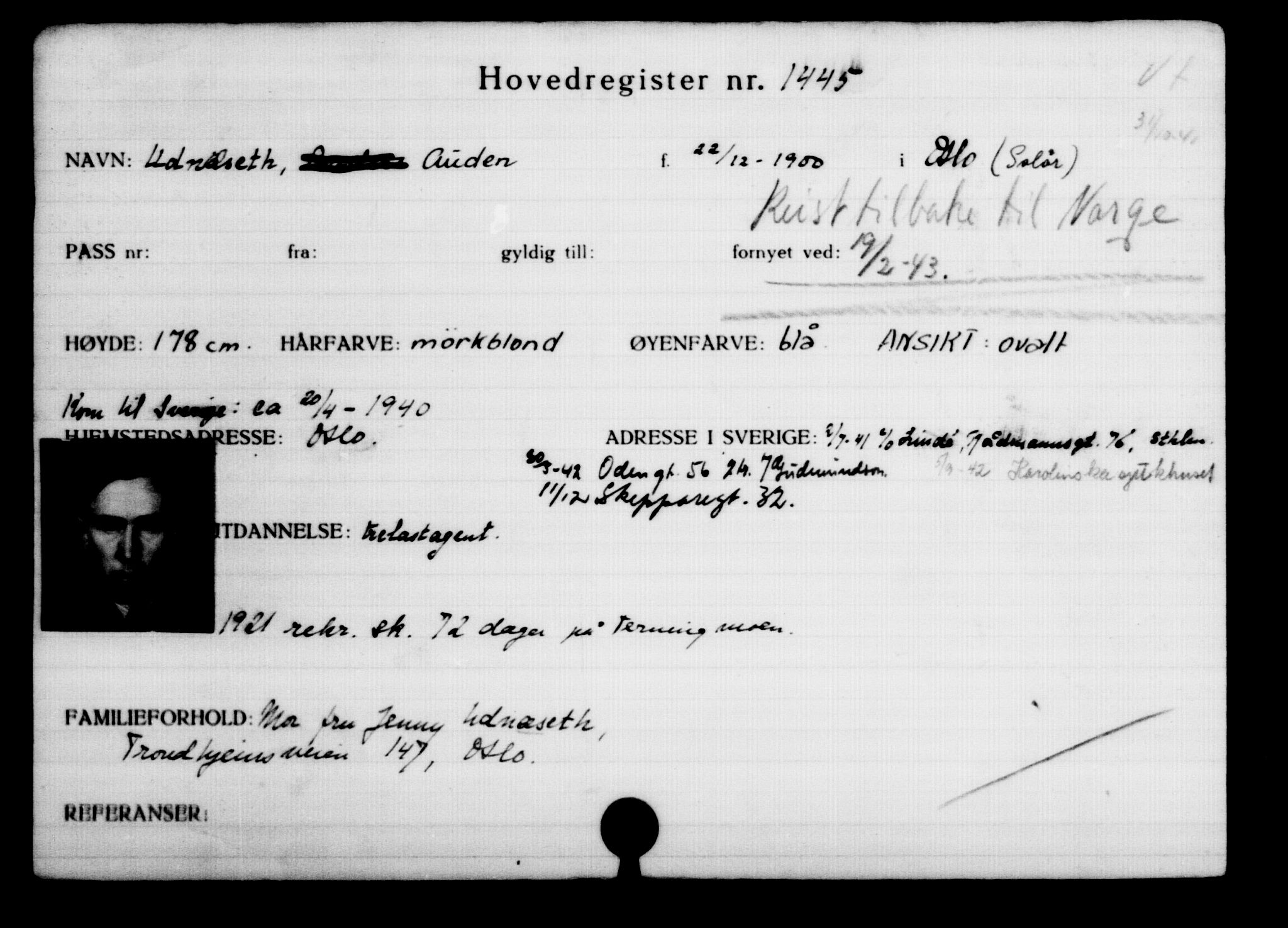 Den Kgl. Norske Legasjons Flyktningskontor, AV/RA-S-6753/V/Va/L0002: Kjesäterkartoteket.  Flyktningenr. 1001-2000, 1940-1945, s. 630