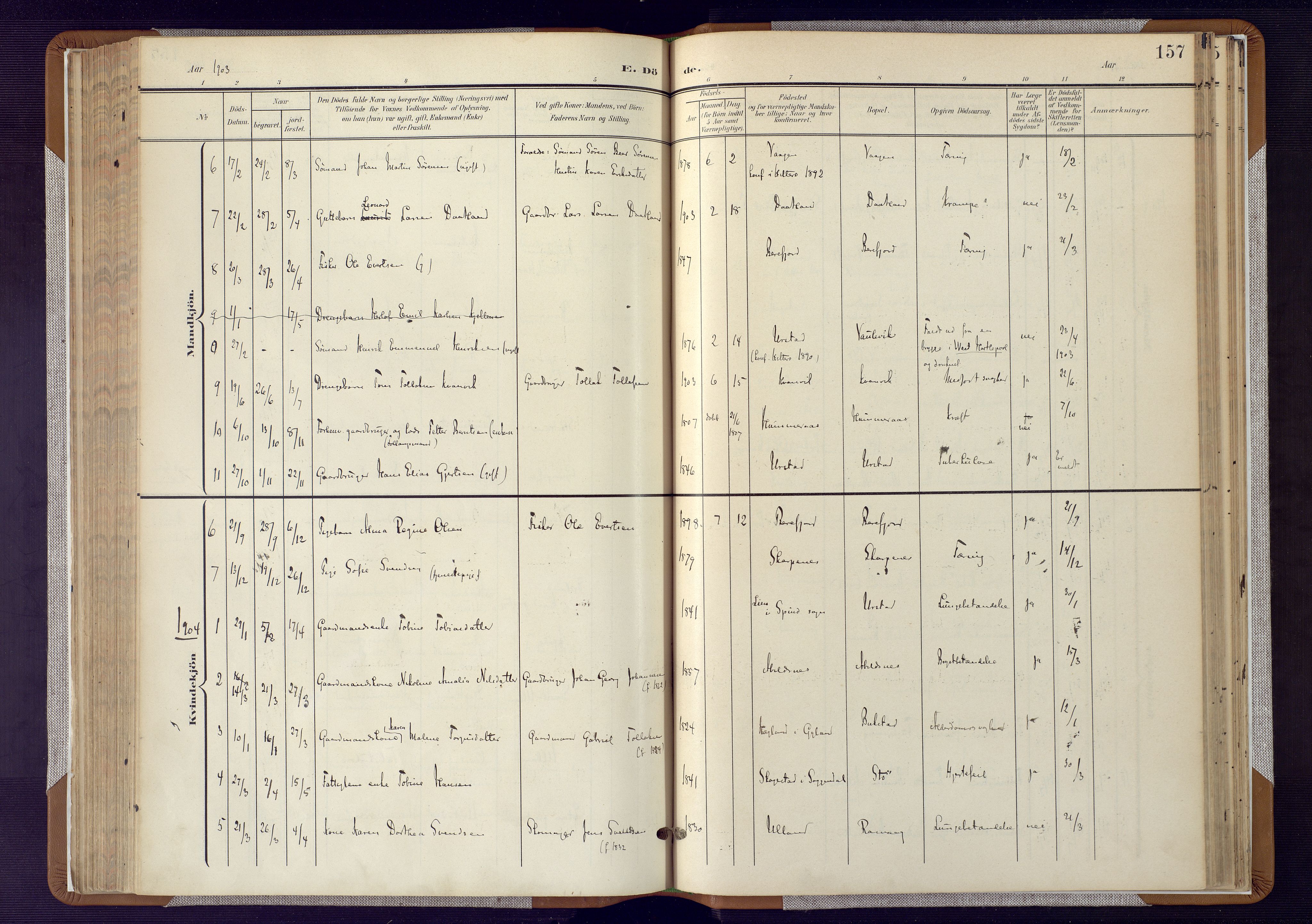 Flekkefjord sokneprestkontor, AV/SAK-1111-0012/F/Fa/Fab/L0007: Ministerialbok nr. A 7, 1902-1921, s. 157