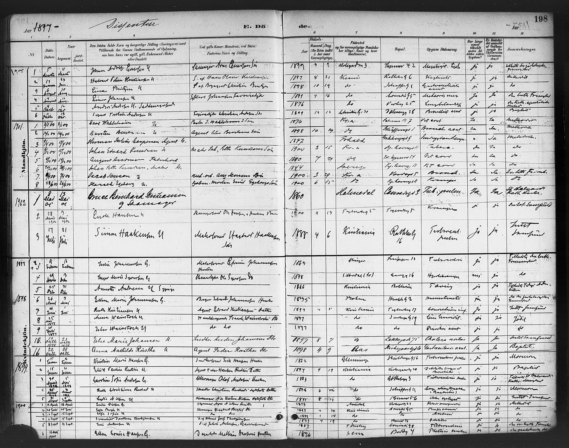 Petrus prestekontor Kirkebøker, AV/SAO-A-10872/F/Fa/L0003: Ministerialbok nr. I 3, 1885-1903, s. 198