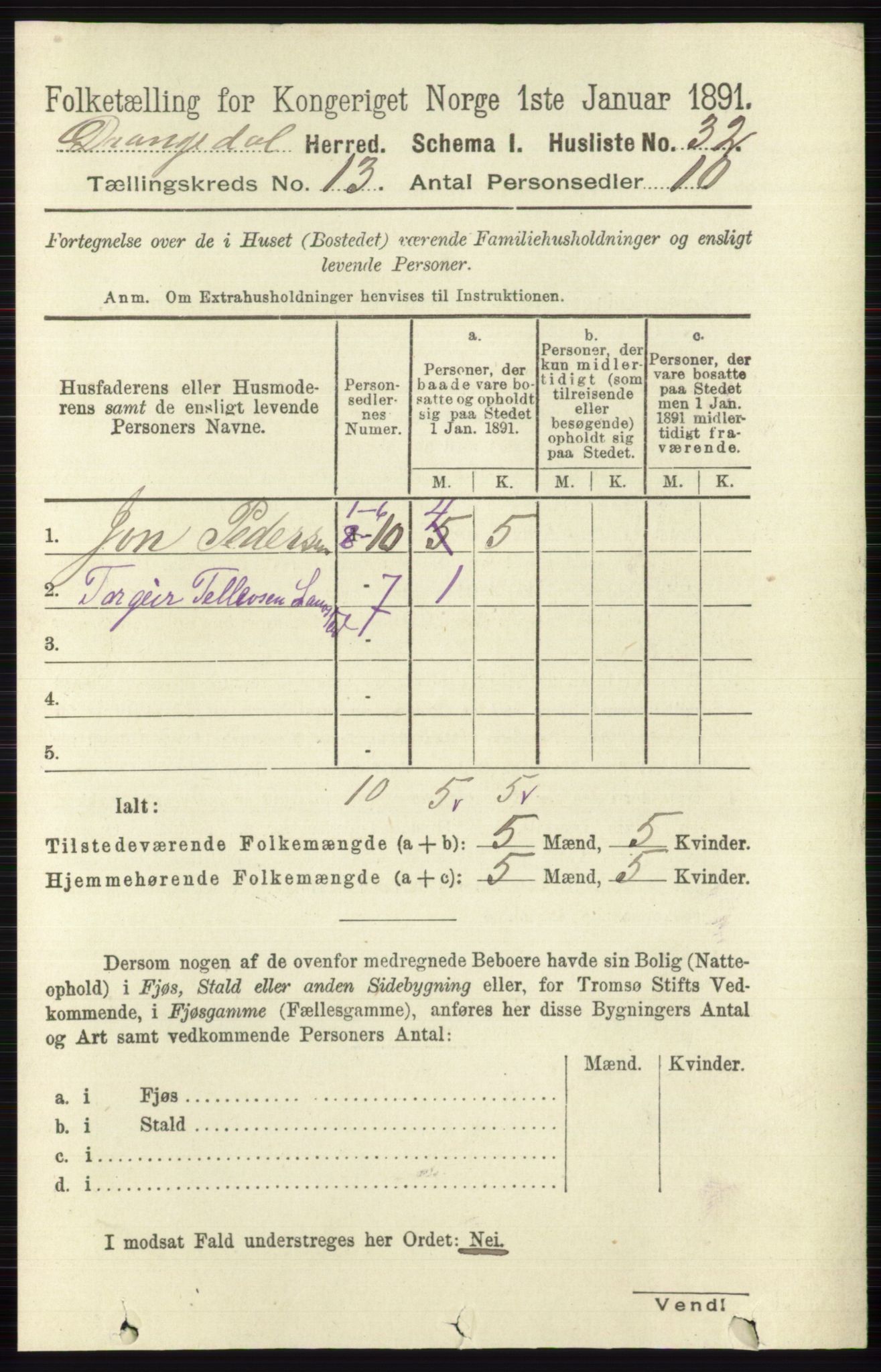 RA, Folketelling 1891 for 0817 Drangedal herred, 1891, s. 4704