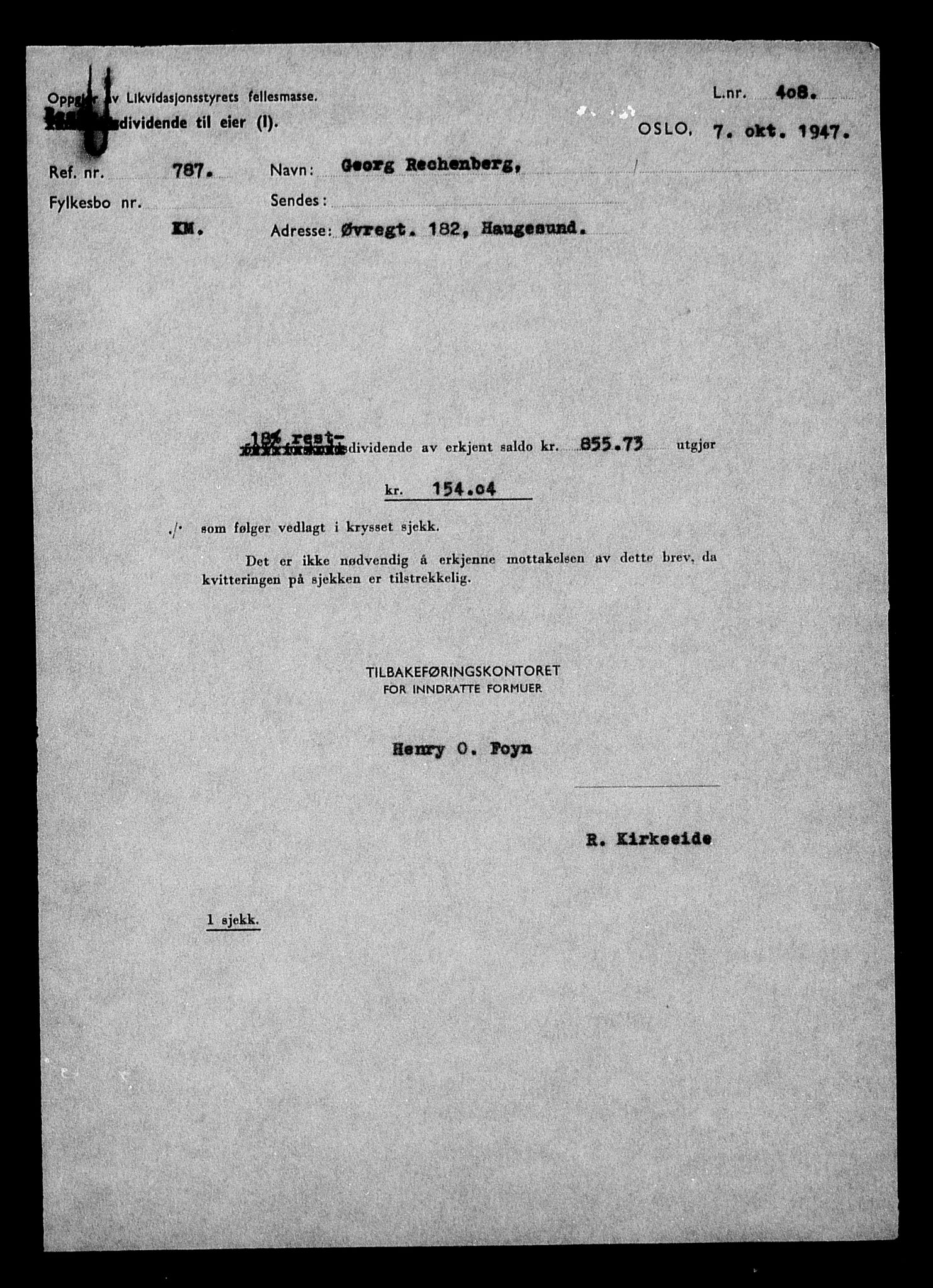 Justisdepartementet, Tilbakeføringskontoret for inndratte formuer, AV/RA-S-1564/H/Hc/Hcd/L1004: --, 1945-1947, s. 458