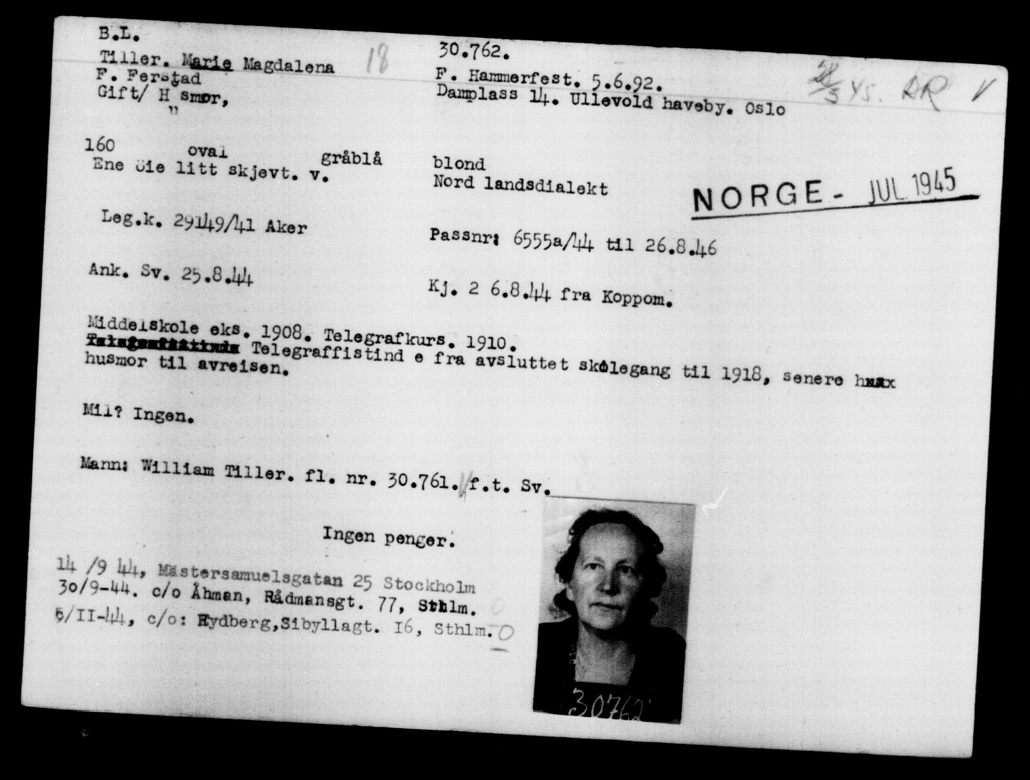 Utenriksstasjonene, Legasjonen i Stockholm, Flyktningkontoret, AV/RA-S-6753/V/Va/L0012: Kjesäterkartoteket, flyktninger med registreringsnr. 28300-31566, 1940-1945, s. 2680