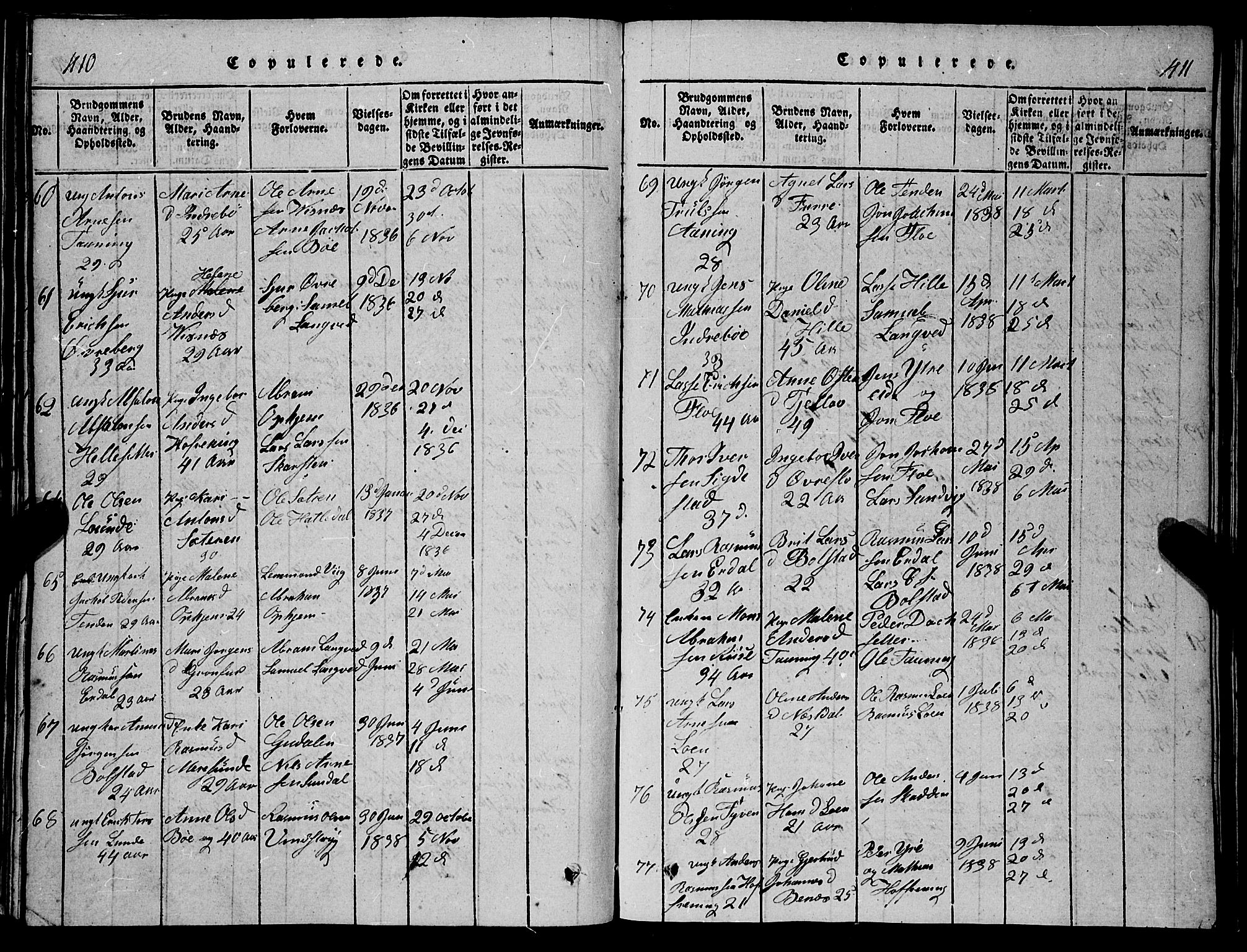 Stryn Sokneprestembete, SAB/A-82501: Klokkerbok nr. C 1, 1801-1845, s. 410-411
