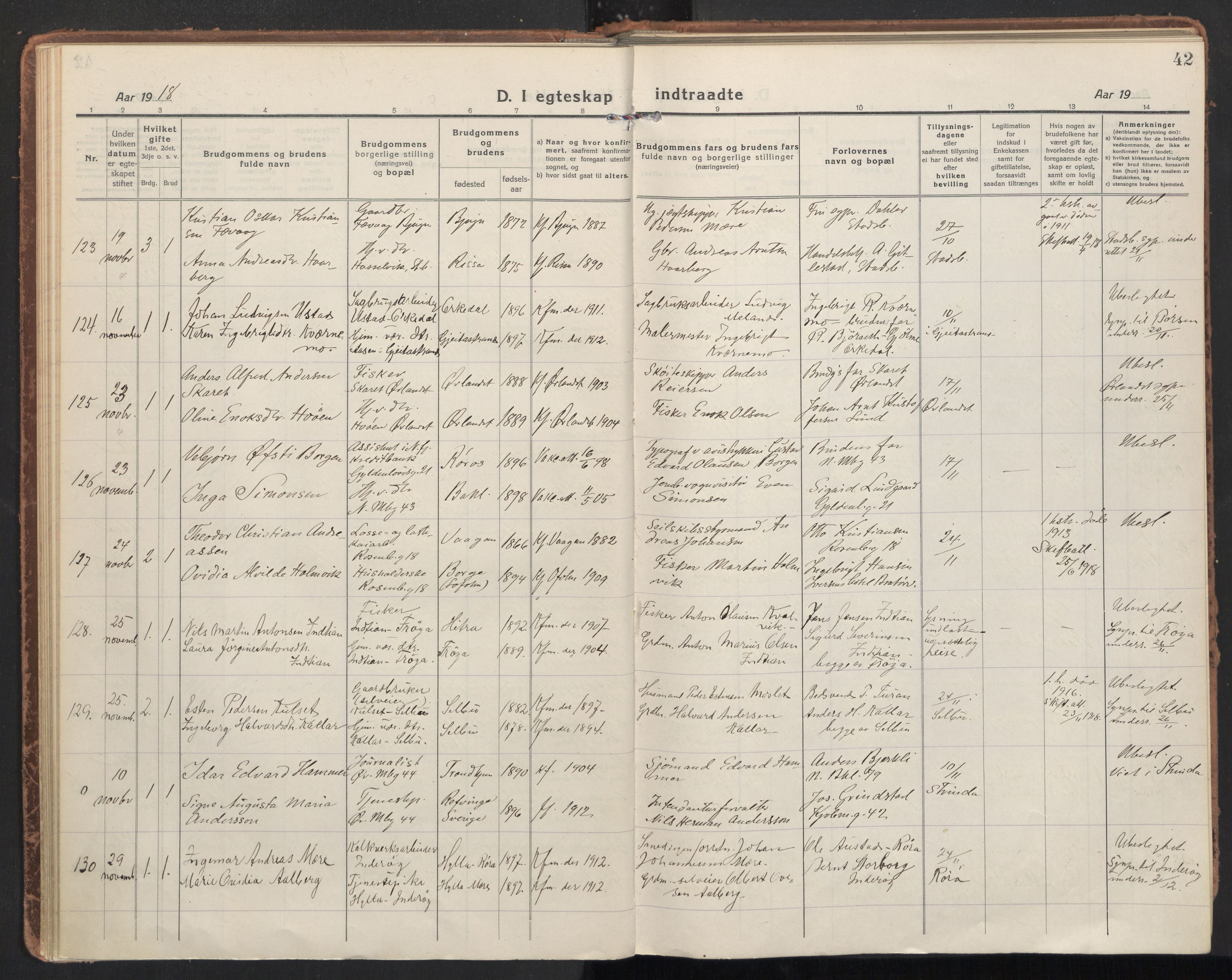 Ministerialprotokoller, klokkerbøker og fødselsregistre - Sør-Trøndelag, AV/SAT-A-1456/604/L0206: Ministerialbok nr. 604A26, 1917-1931, s. 42