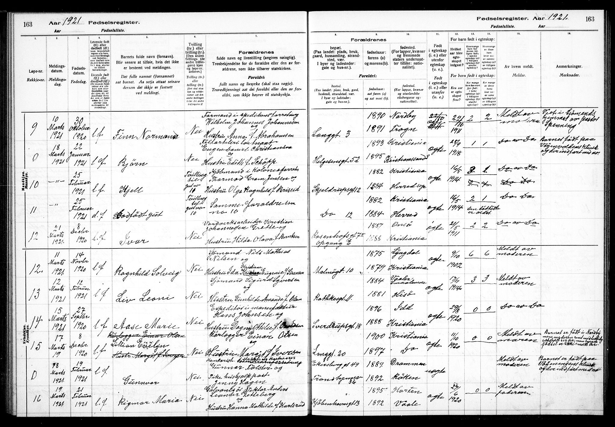 Petrus prestekontor Kirkebøker, AV/SAO-A-10872/J/Ja/L0001: Fødselsregister nr. 1, 1916-1922, s. 163