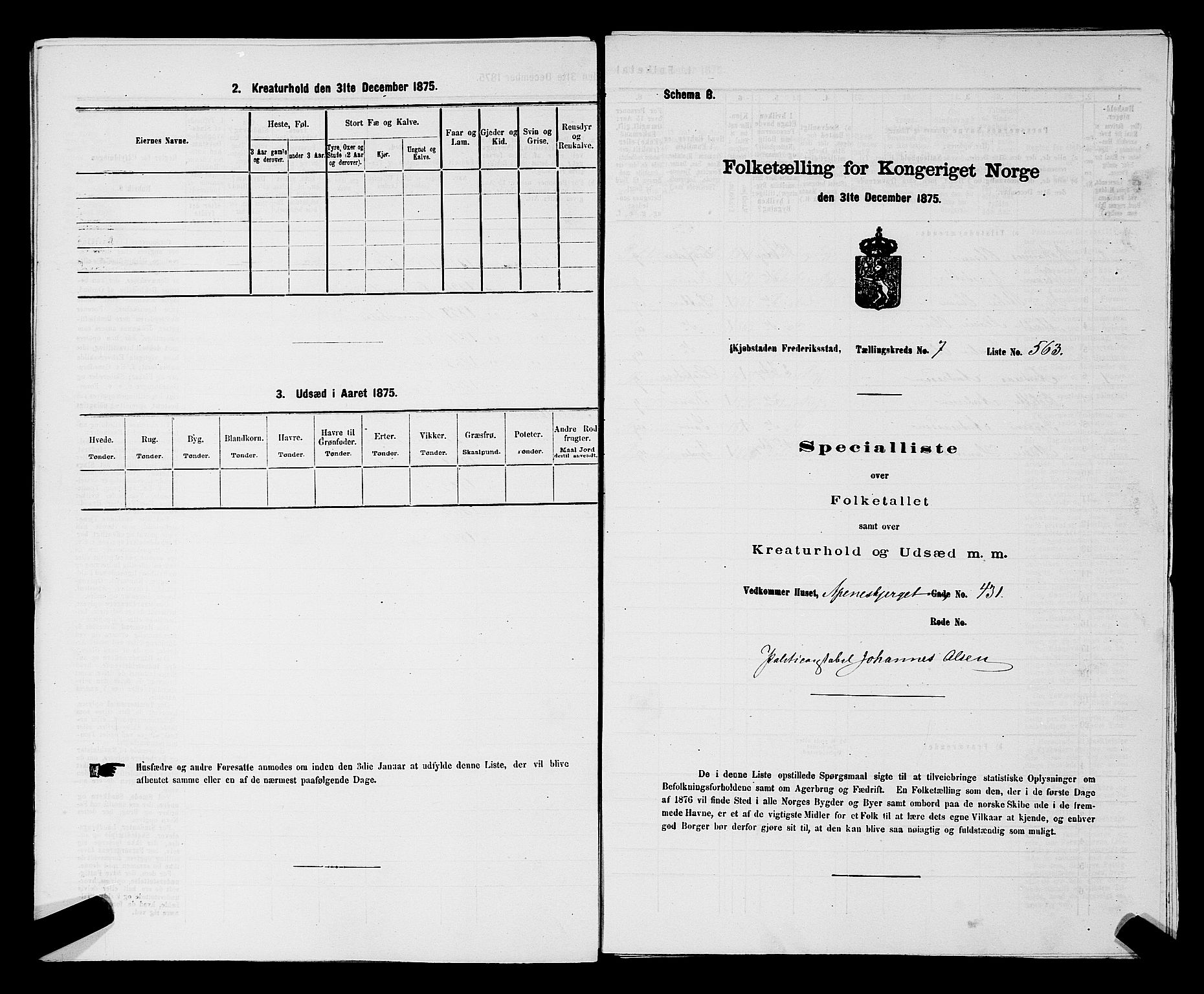 RA, Folketelling 1875 for 0103B Fredrikstad prestegjeld, Fredrikstad kjøpstad, 1875, s. 1289