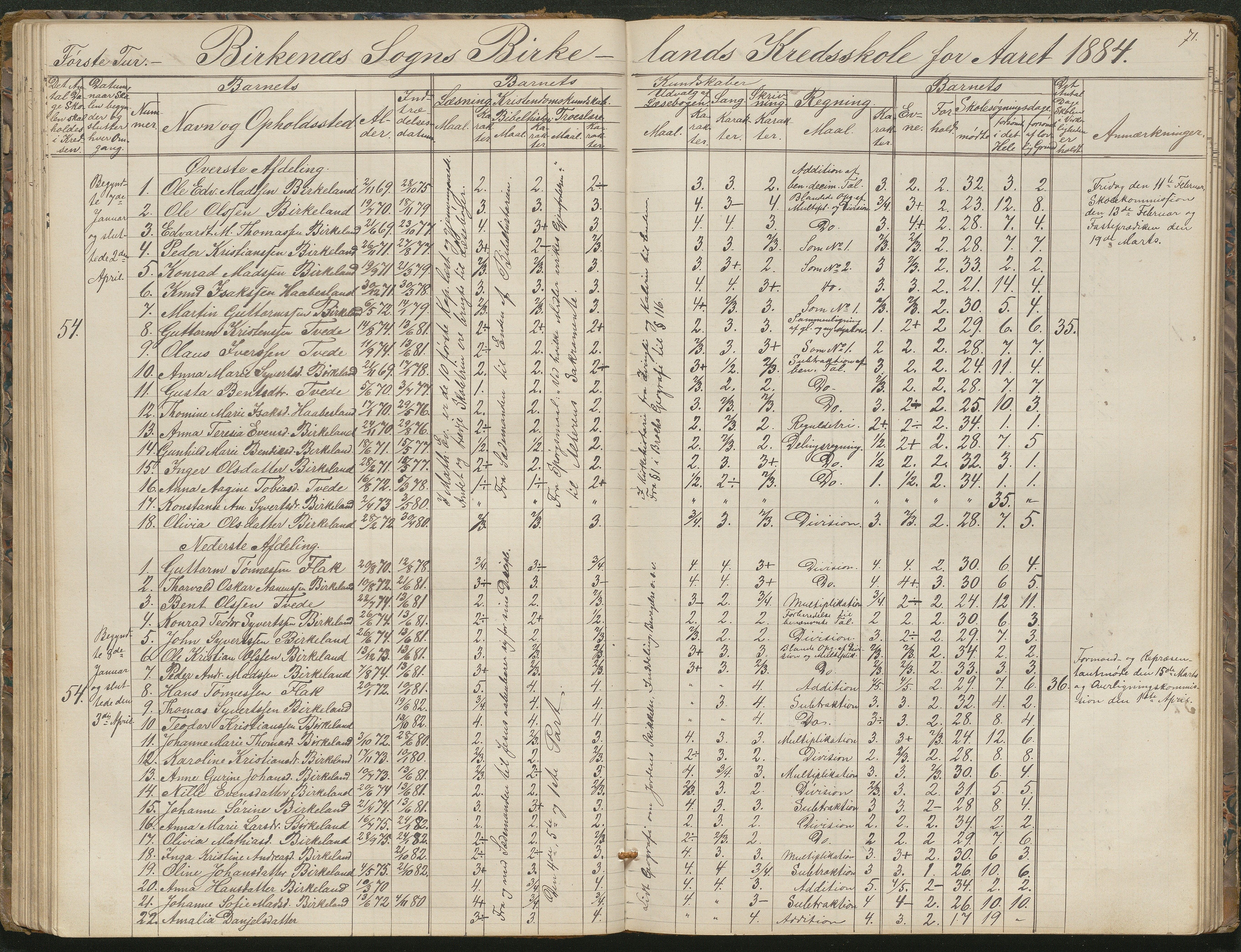 Birkenes kommune, Birkenes krets/Birkeland folkeskole frem til 1991, AAKS/KA0928-550a_91/F02/L0001: Skoleprotokoll, 1862-1896, s. 71