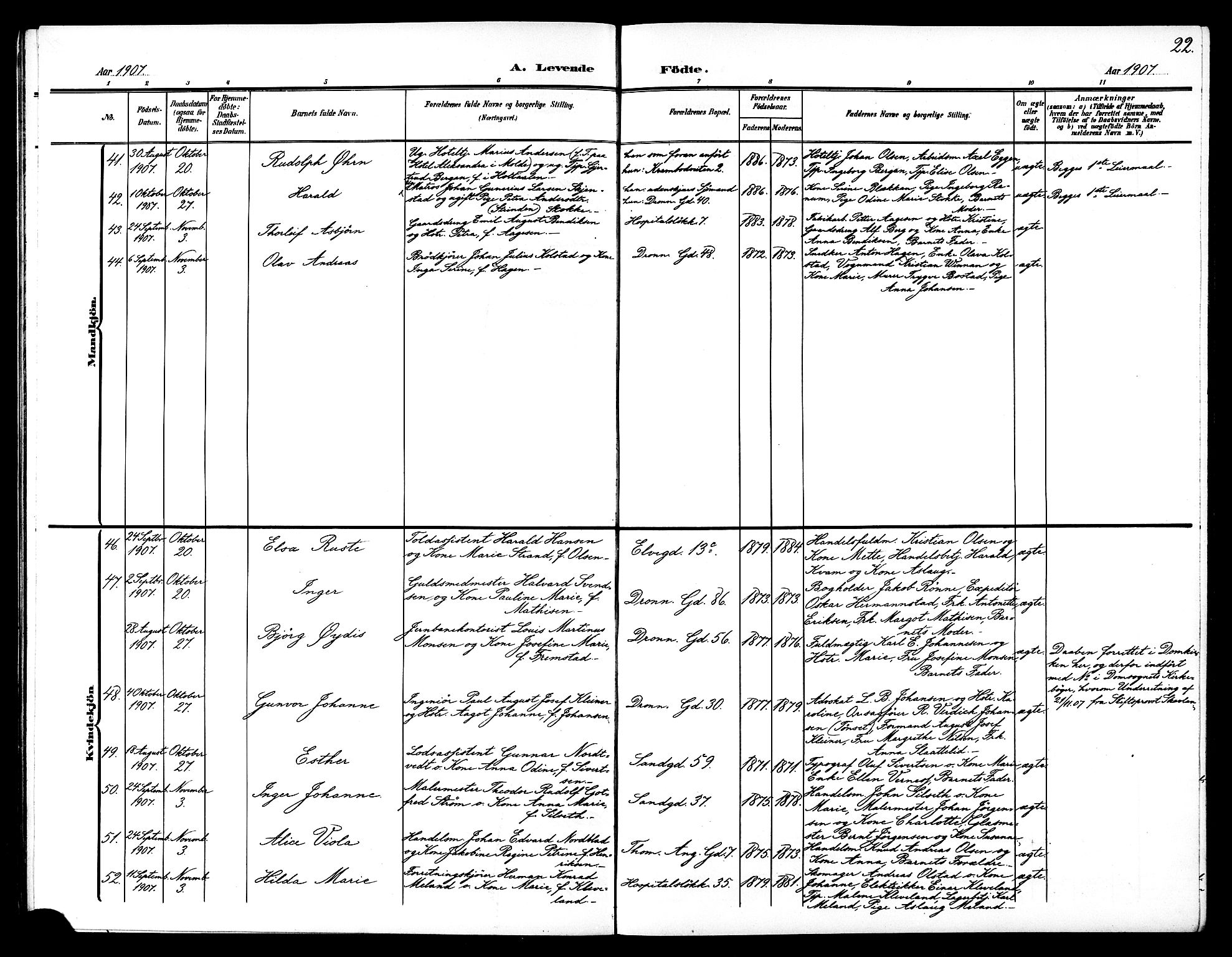 Ministerialprotokoller, klokkerbøker og fødselsregistre - Sør-Trøndelag, SAT/A-1456/602/L0146: Klokkerbok nr. 602C14, 1904-1914, s. 22