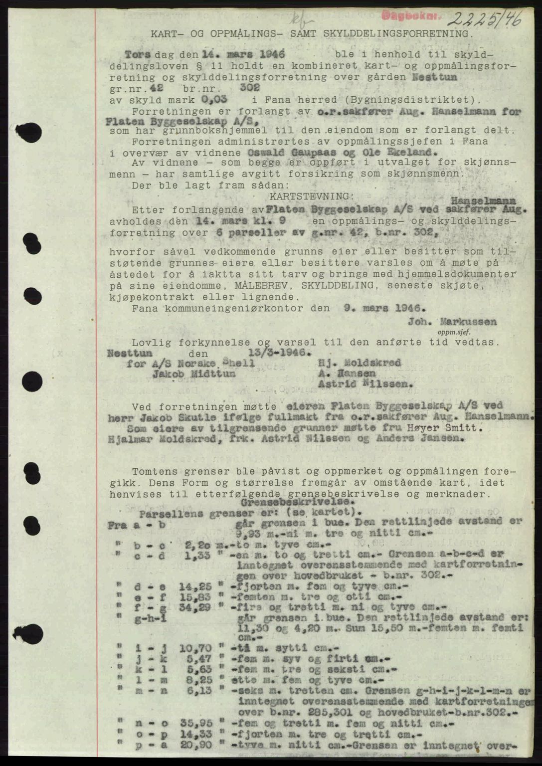 Midhordland sorenskriveri, SAB/A-3001/1/G/Gb/Gbj/L0022: Pantebok nr. A41-43, 1946-1946, Dagboknr: 2225/1946