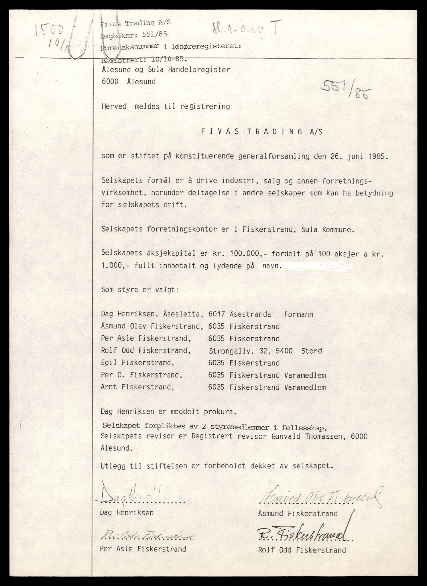 Ålesund sorenskriveri, SAT/A-4383/2/J/Jd/Jde/L0073: Bilag. Aksjeselskap og andelslag Tra - Tø, 1948-1990, s. 1