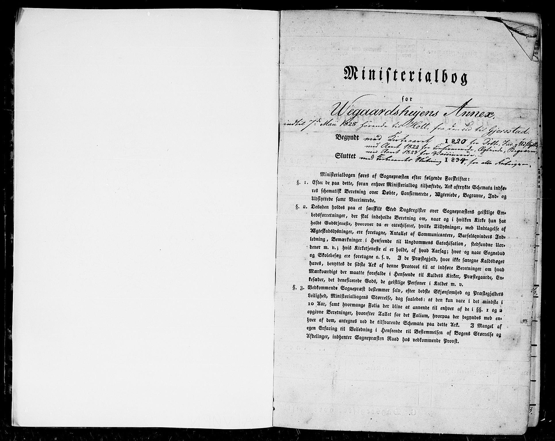 Gjerstad sokneprestkontor, AV/SAK-1111-0014/F/Fa/Fab/L0001: Ministerialbok nr. A 1, 1820-1835
