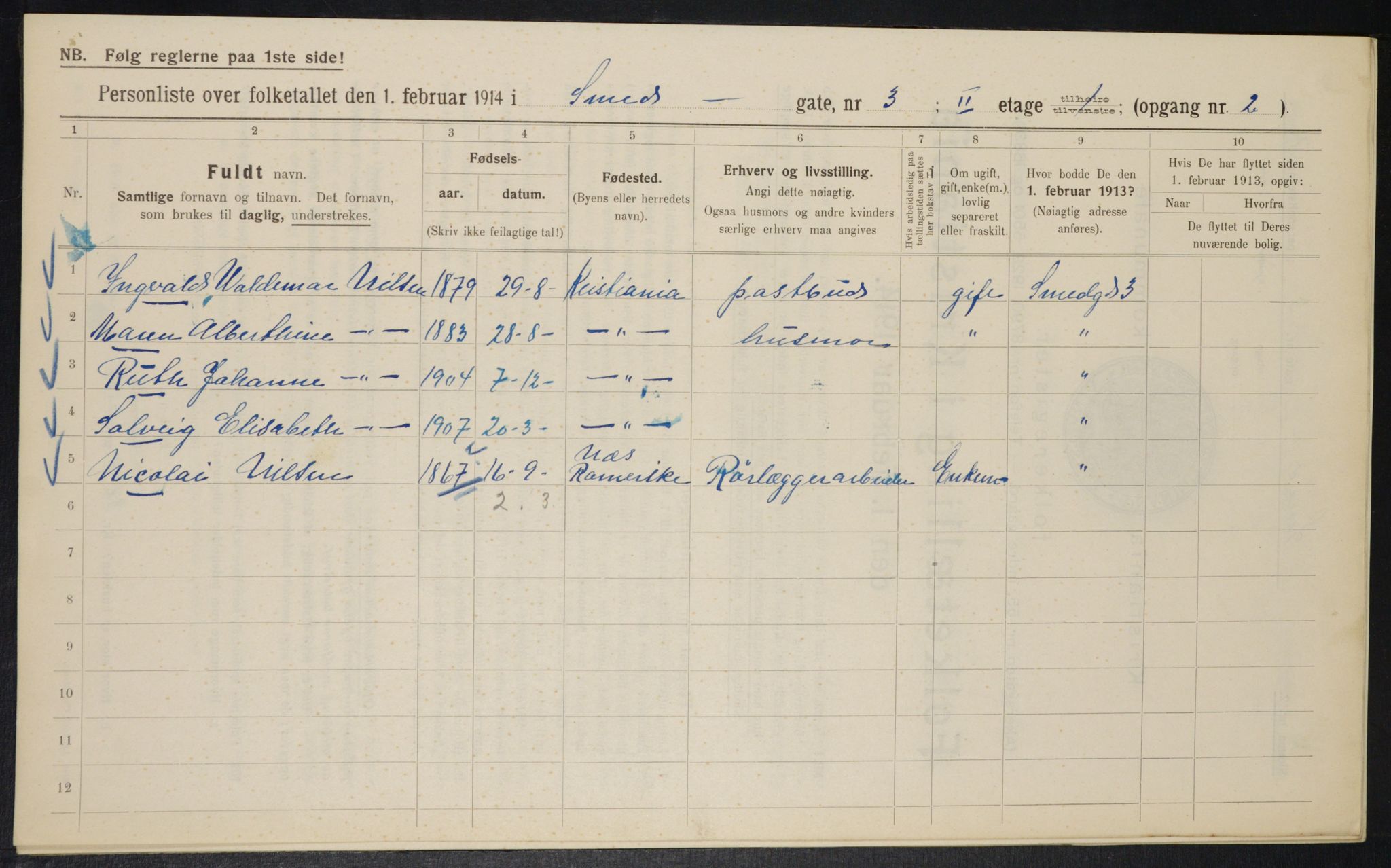 OBA, Kommunal folketelling 1.2.1914 for Kristiania, 1914, s. 96981