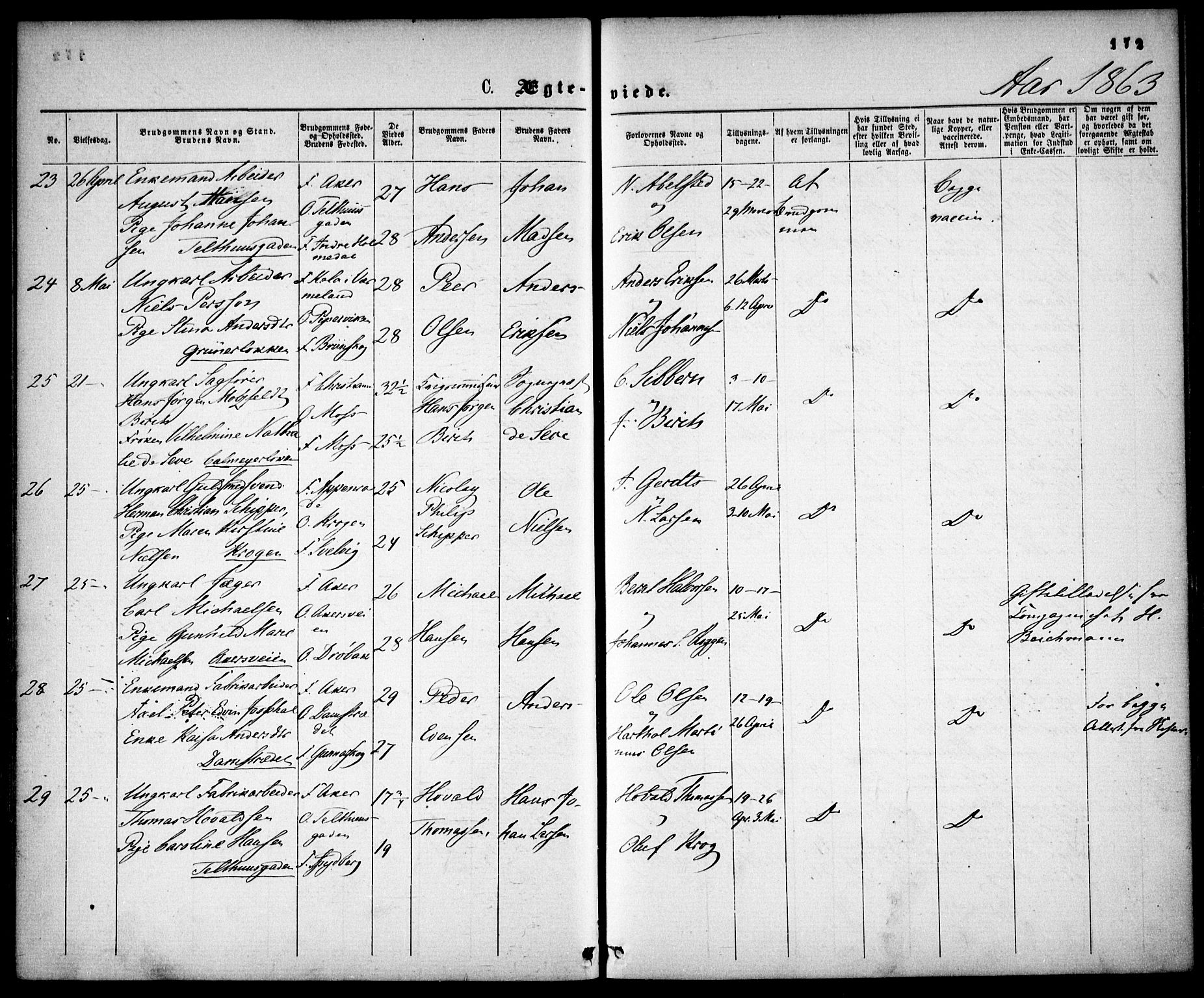 Gamle Aker prestekontor Kirkebøker, SAO/A-10617a/F/L0001: Ministerialbok nr. 1, 1861-1865, s. 172