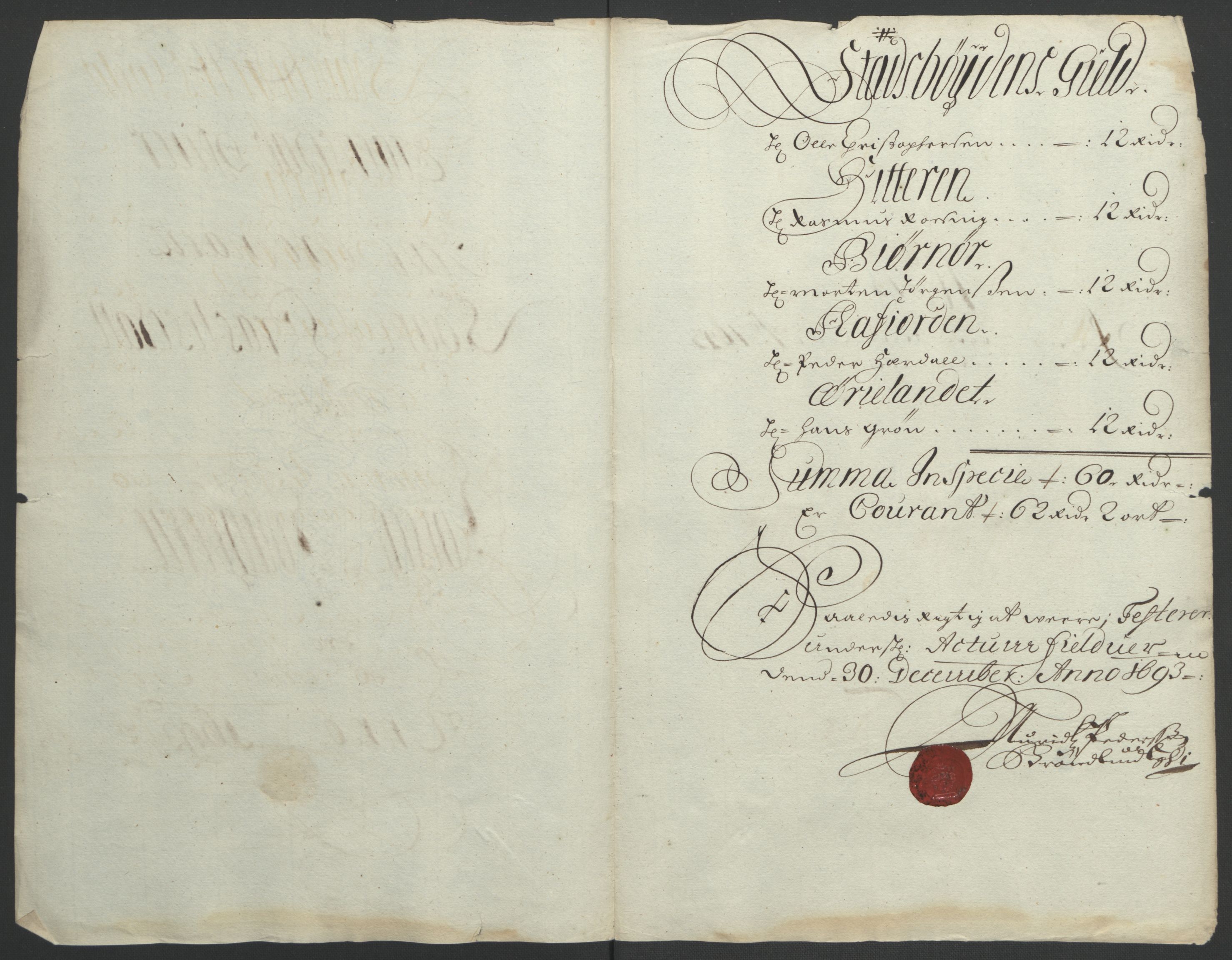 Rentekammeret inntil 1814, Reviderte regnskaper, Fogderegnskap, RA/EA-4092/R57/L3849: Fogderegnskap Fosen, 1692-1693, s. 561