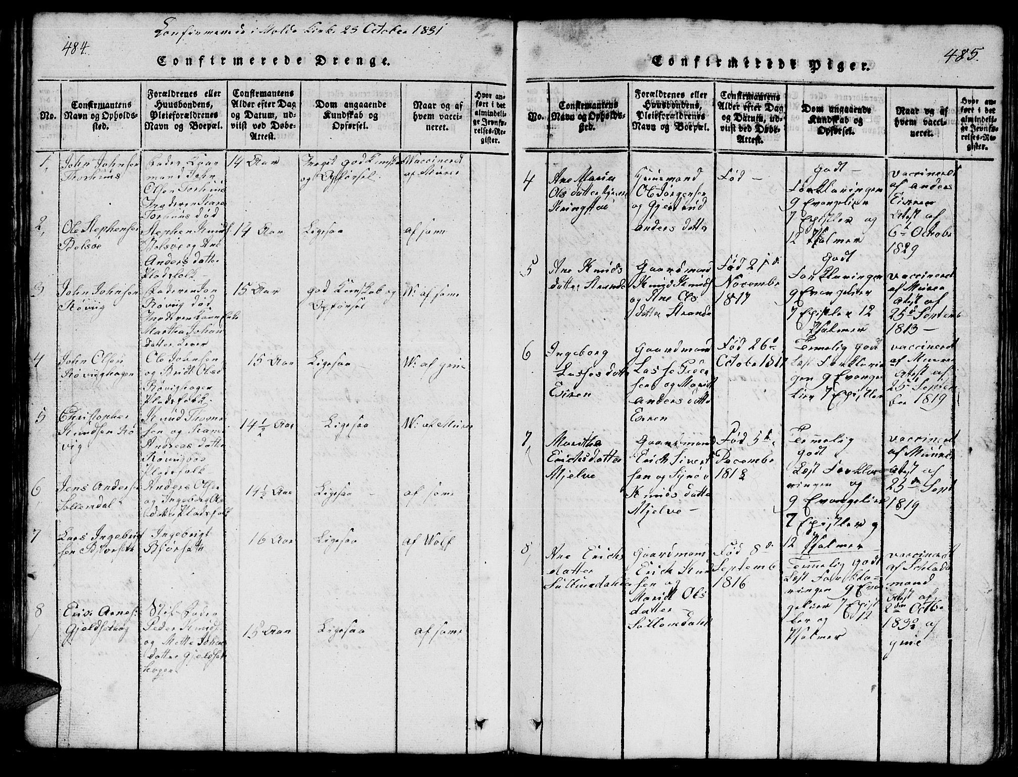 Ministerialprotokoller, klokkerbøker og fødselsregistre - Møre og Romsdal, SAT/A-1454/555/L0665: Klokkerbok nr. 555C01, 1818-1868, s. 484-485