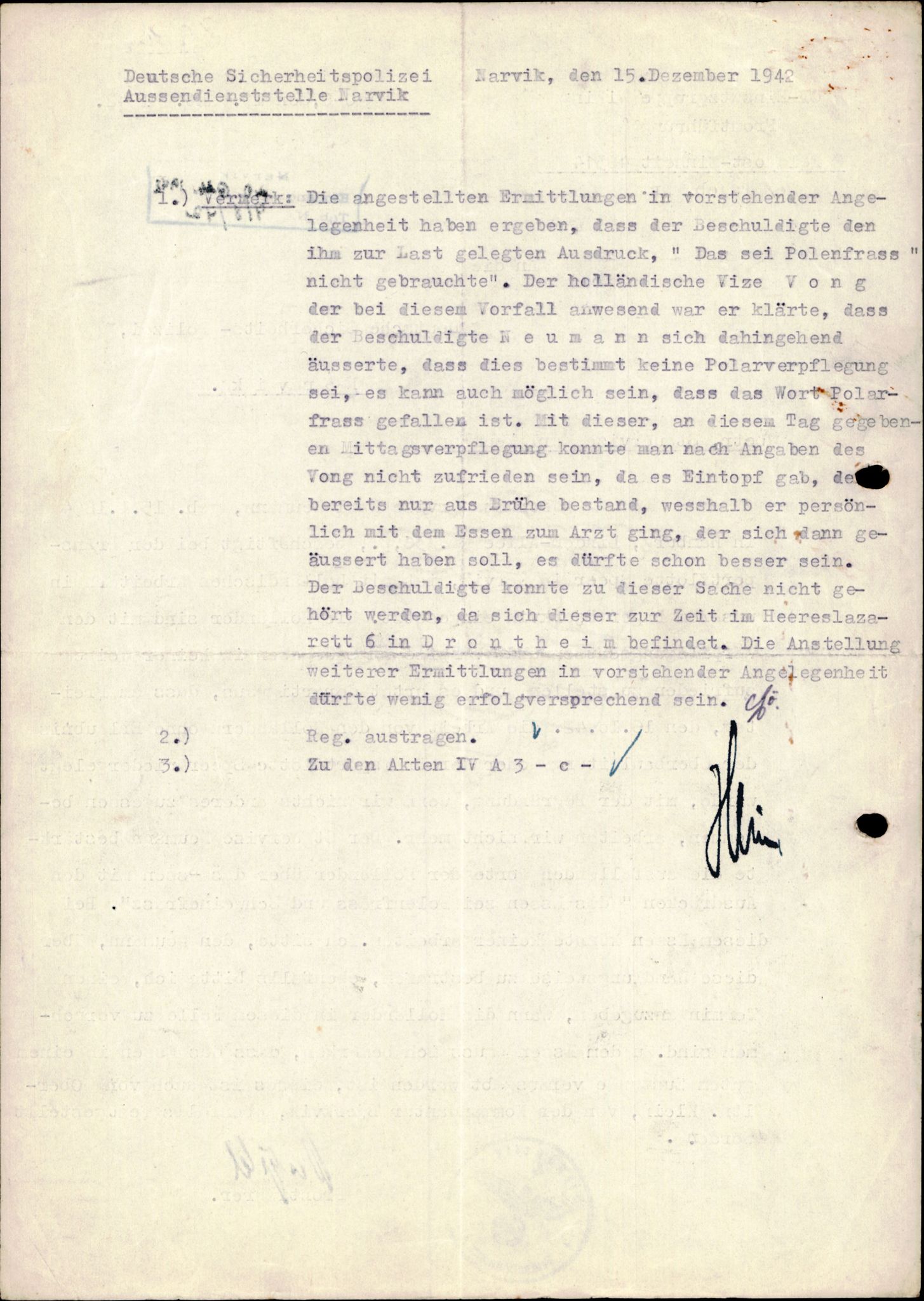 Forsvarets Overkommando. 2 kontor. Arkiv 11.4. Spredte tyske arkivsaker, AV/RA-RAFA-7031/D/Dar/Darc/L0003: Sicherheitspolizei (Sipo) i Narvik, 1941-1942, s. 1280