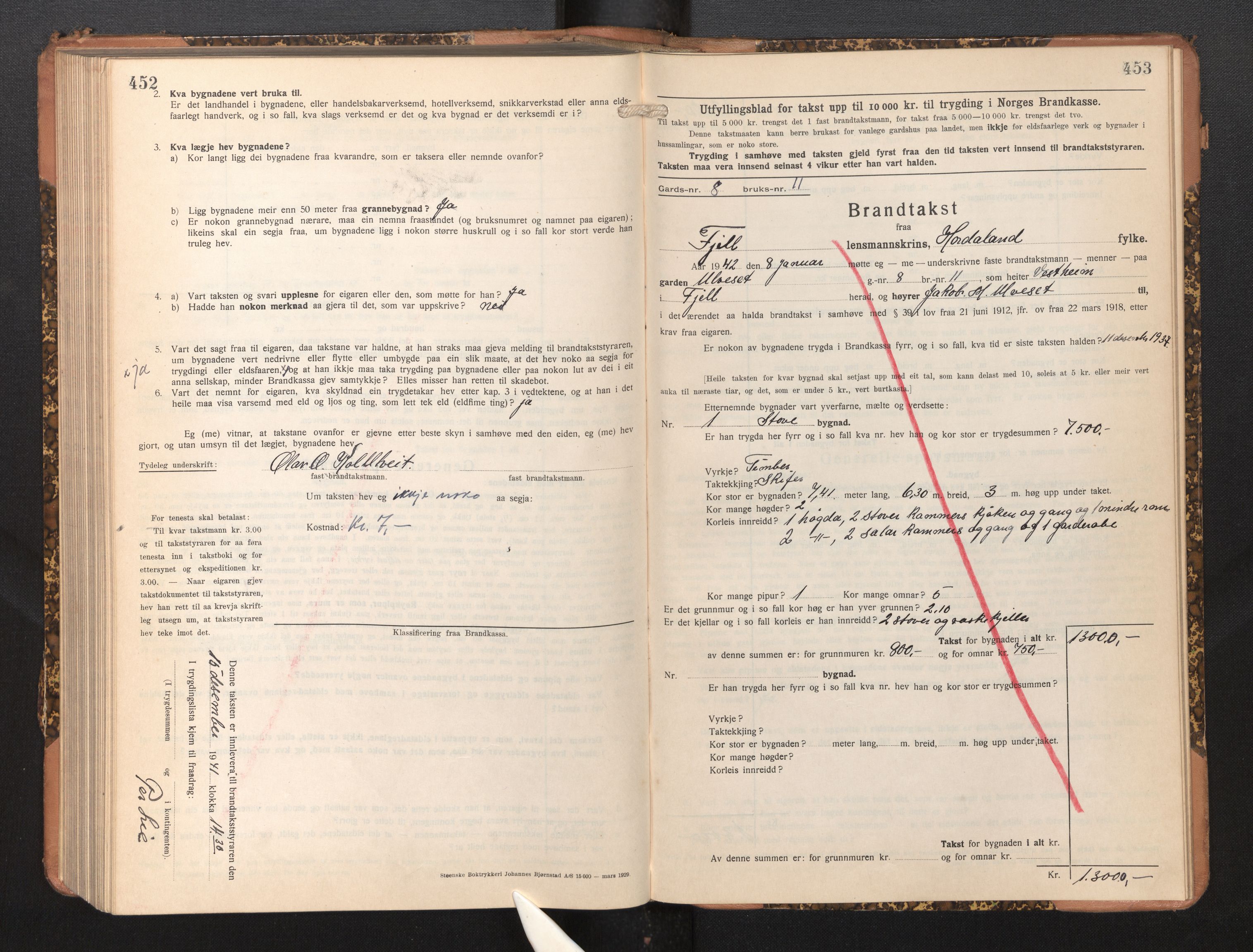 Lensmannen i Fjell, AV/SAB-A-32301/0012/L0006: Branntakstprotokoll, skjematakst, 1931-1945, s. 452-453