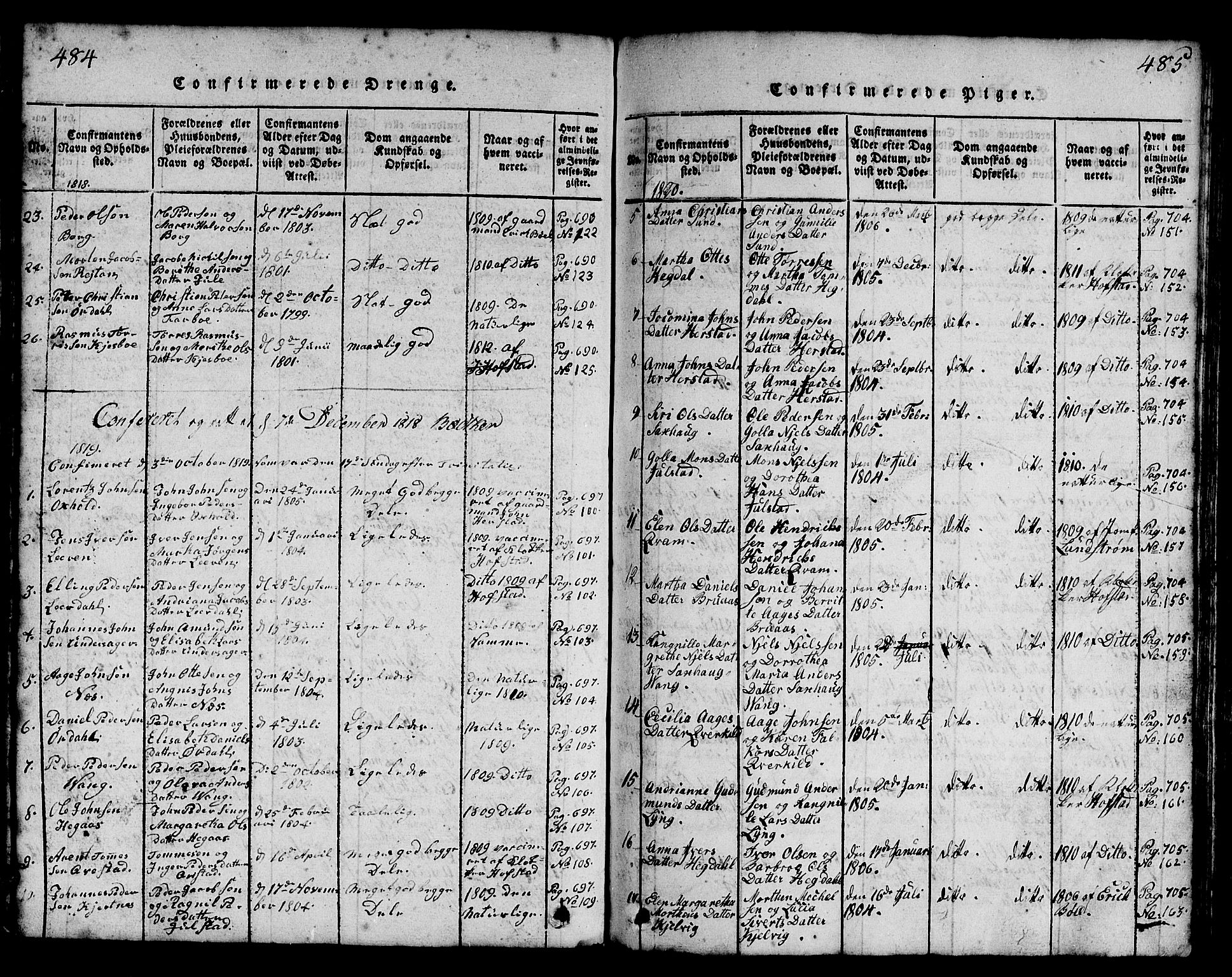 Ministerialprotokoller, klokkerbøker og fødselsregistre - Nord-Trøndelag, SAT/A-1458/730/L0298: Klokkerbok nr. 730C01, 1816-1849, s. 484-485
