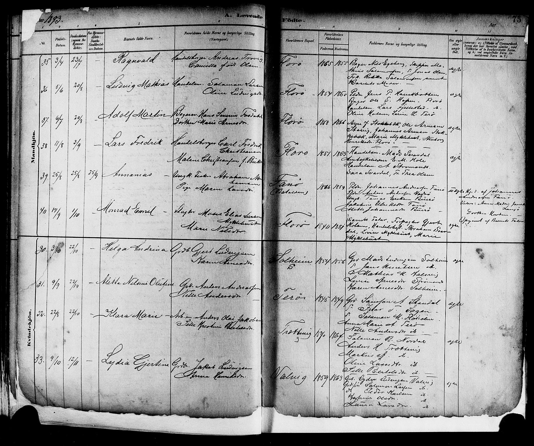 Kinn sokneprestembete, AV/SAB-A-80801/H/Hab/Haba/L0002: Klokkerbok nr. A 2, 1882-1906, s. 75