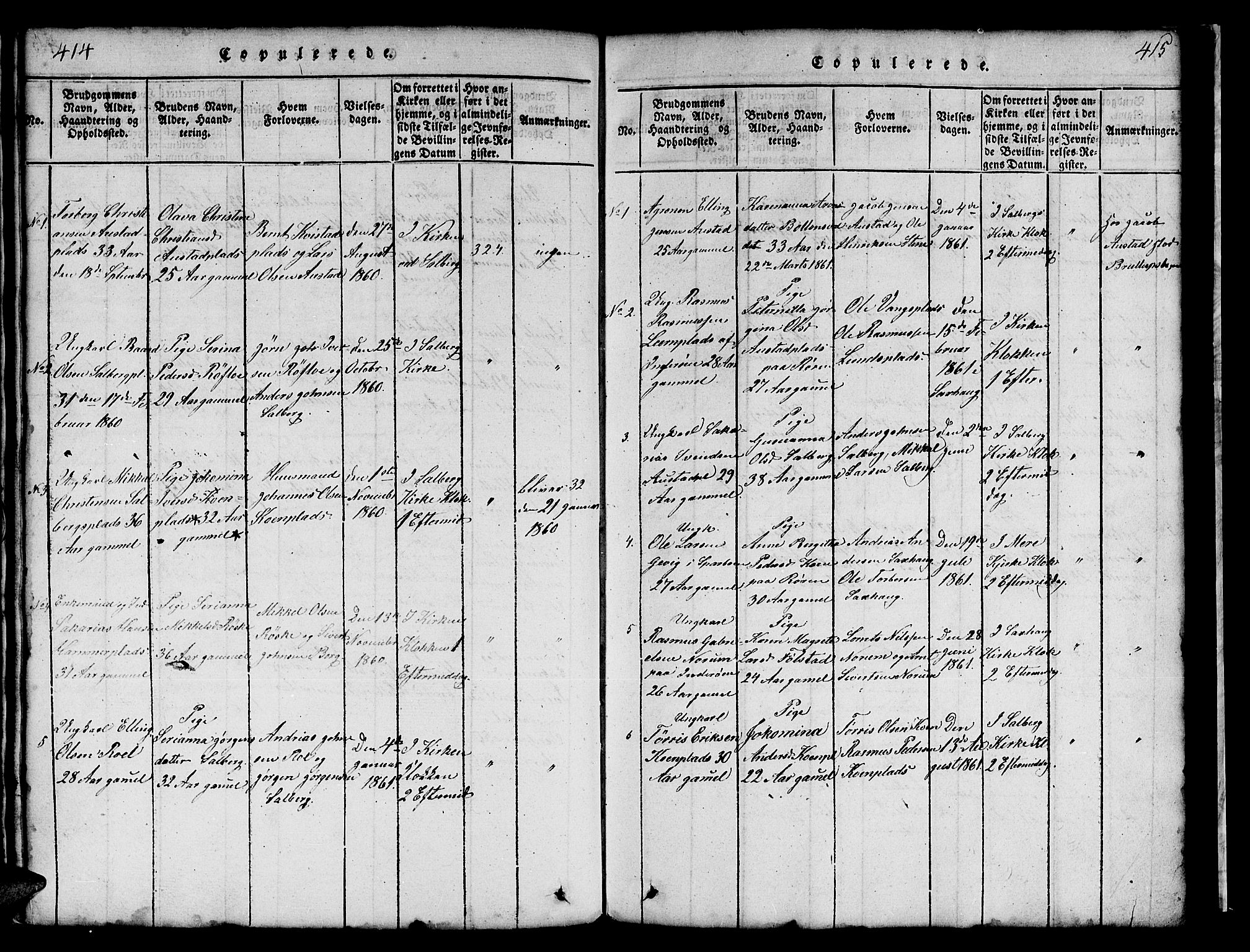 Ministerialprotokoller, klokkerbøker og fødselsregistre - Nord-Trøndelag, AV/SAT-A-1458/731/L0310: Klokkerbok nr. 731C01, 1816-1874, s. 414-415