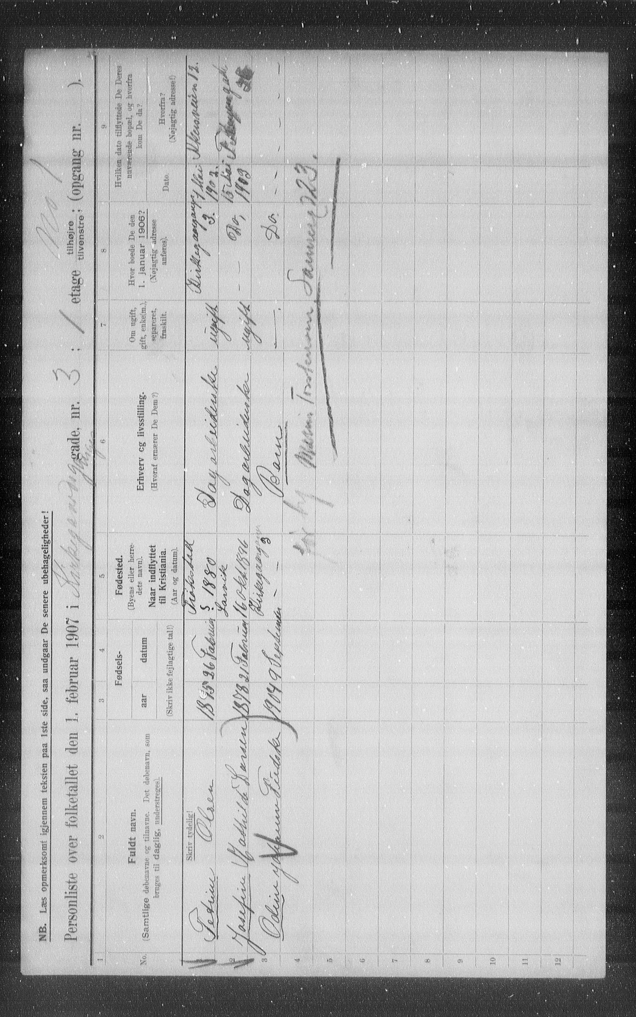 OBA, Kommunal folketelling 1.2.1907 for Kristiania kjøpstad, 1907, s. 25498