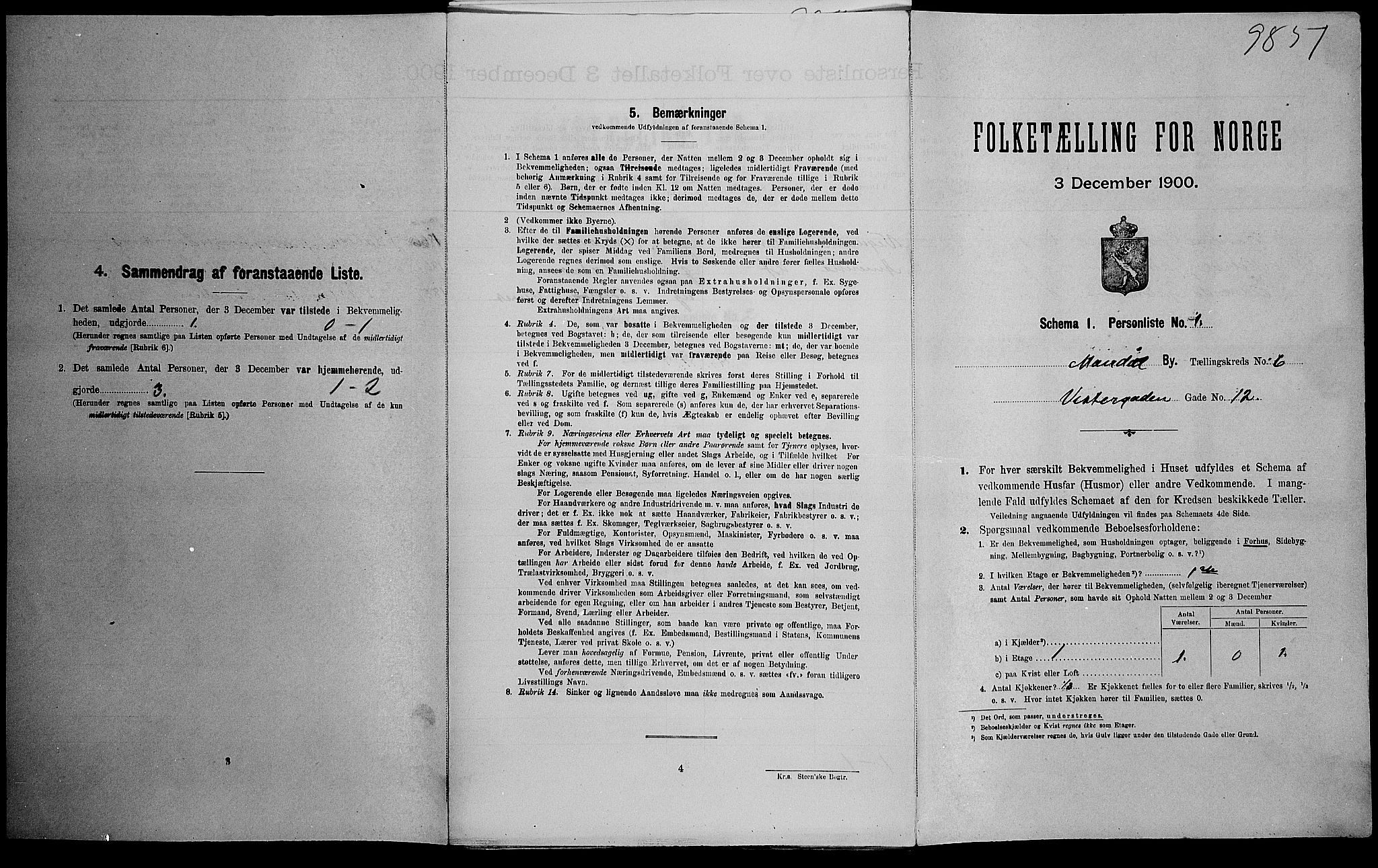 SAK, Folketelling 1900 for 1002 Mandal ladested, 1900, s. 871