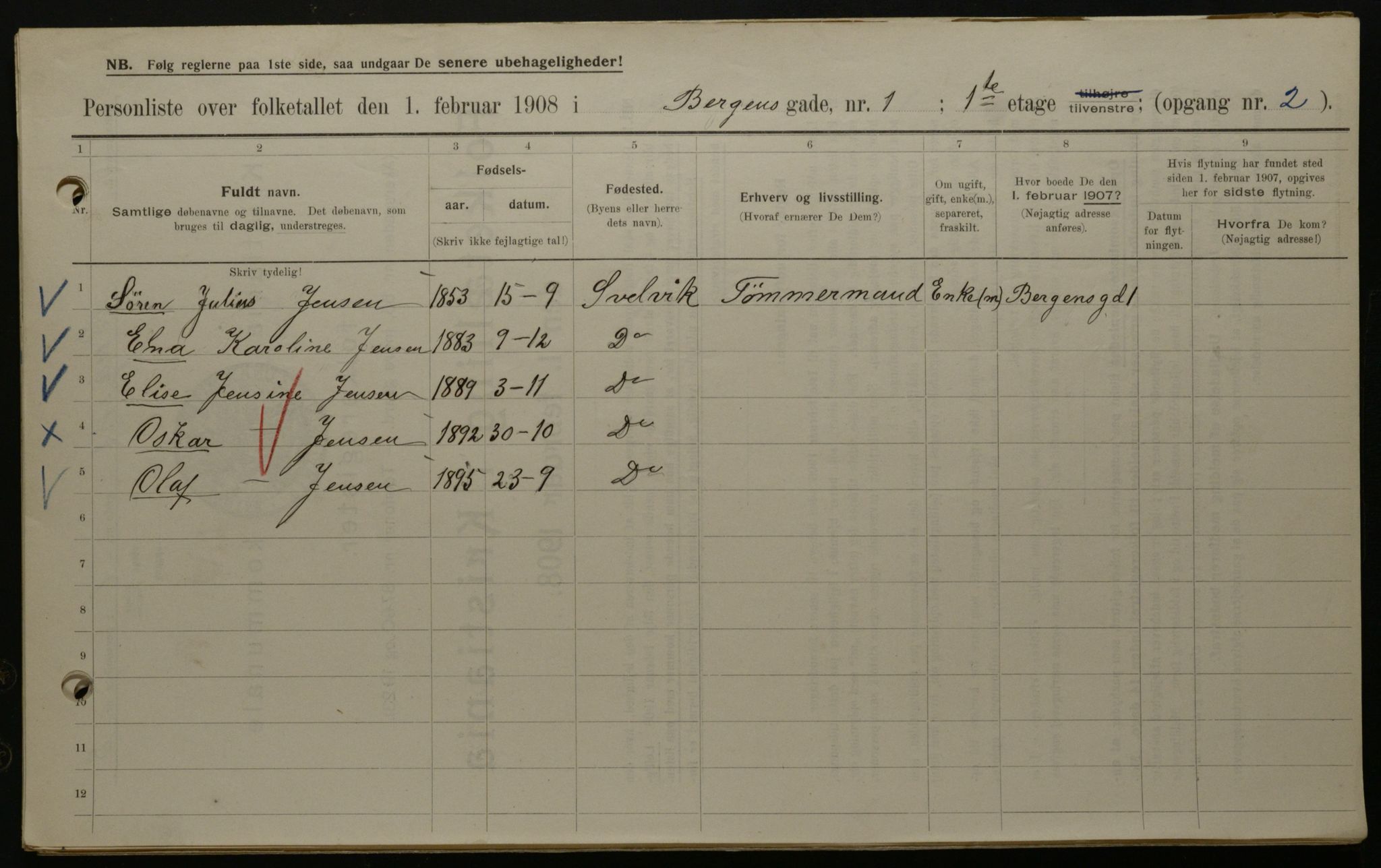 OBA, Kommunal folketelling 1.2.1908 for Kristiania kjøpstad, 1908, s. 3744