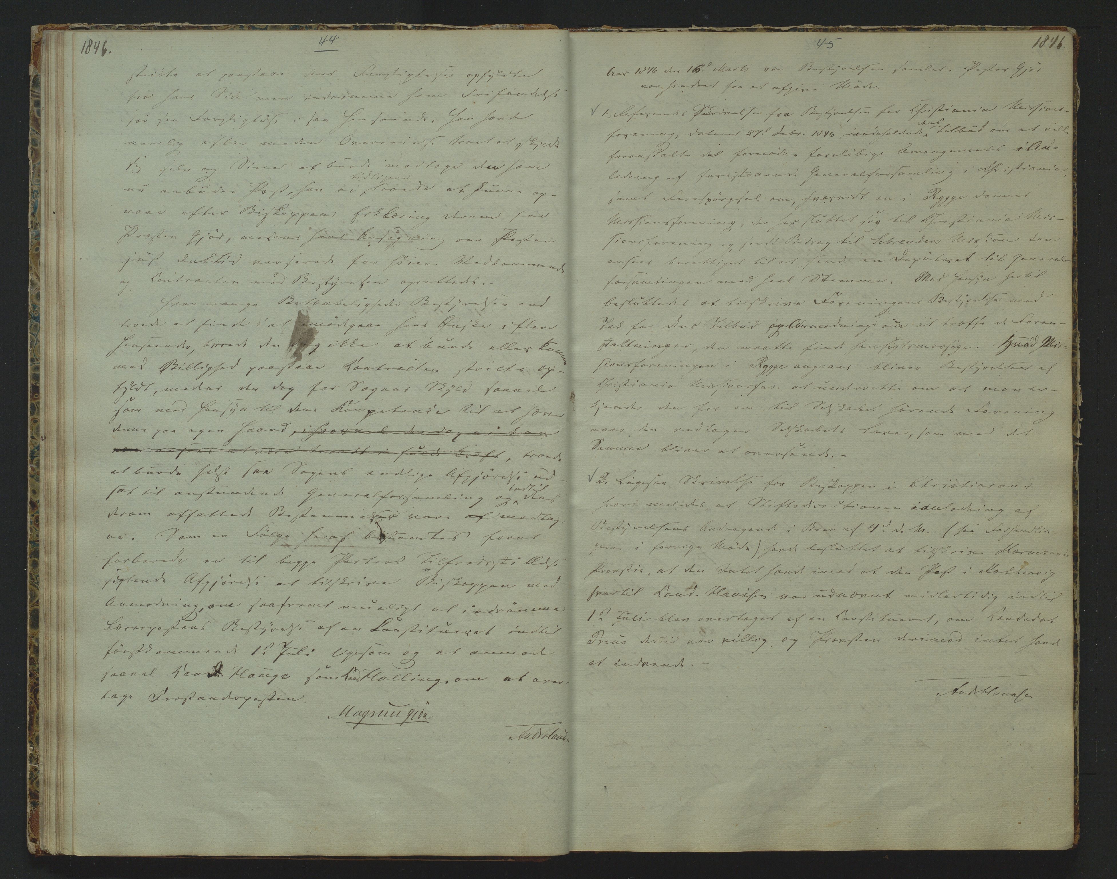 Det Norske Misjonsselskap - hovedadministrasjonen, VID/MA-A-1045/D/Da/Daa/L0006: Styreprotokoll nr. I, 12. august 1842 - 6. oktober 1853, 1842-1853, s. 44-45