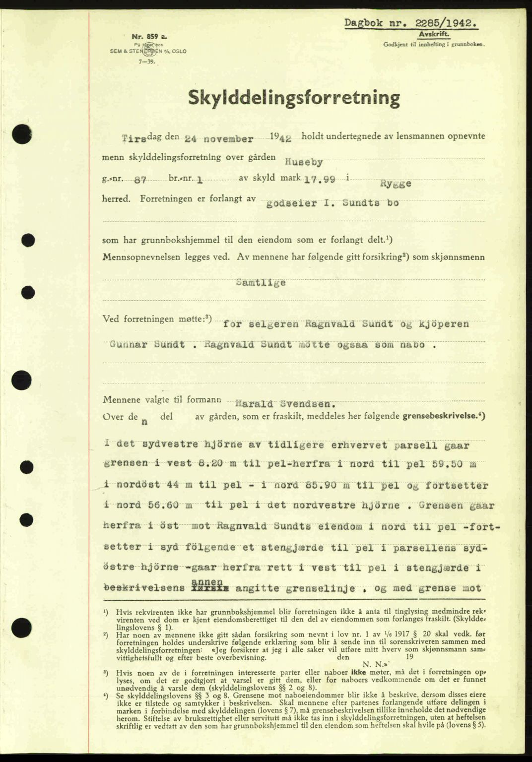 Moss sorenskriveri, SAO/A-10168: Pantebok nr. A10, 1942-1943, Dagboknr: 2285/1942