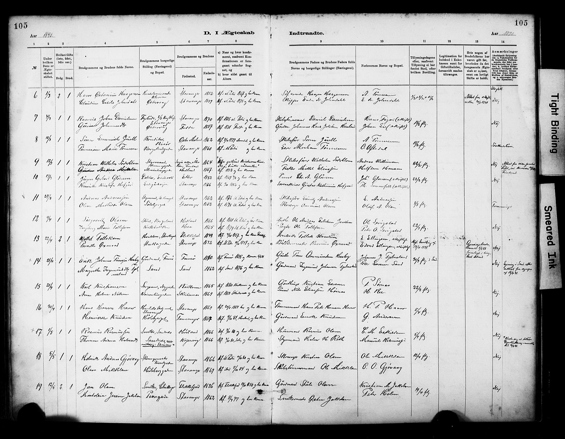 St. Petri sokneprestkontor, AV/SAST-A-101813/001/30/30BA/L0018: Ministerialbok nr. A 19, 1879-1900, s. 105