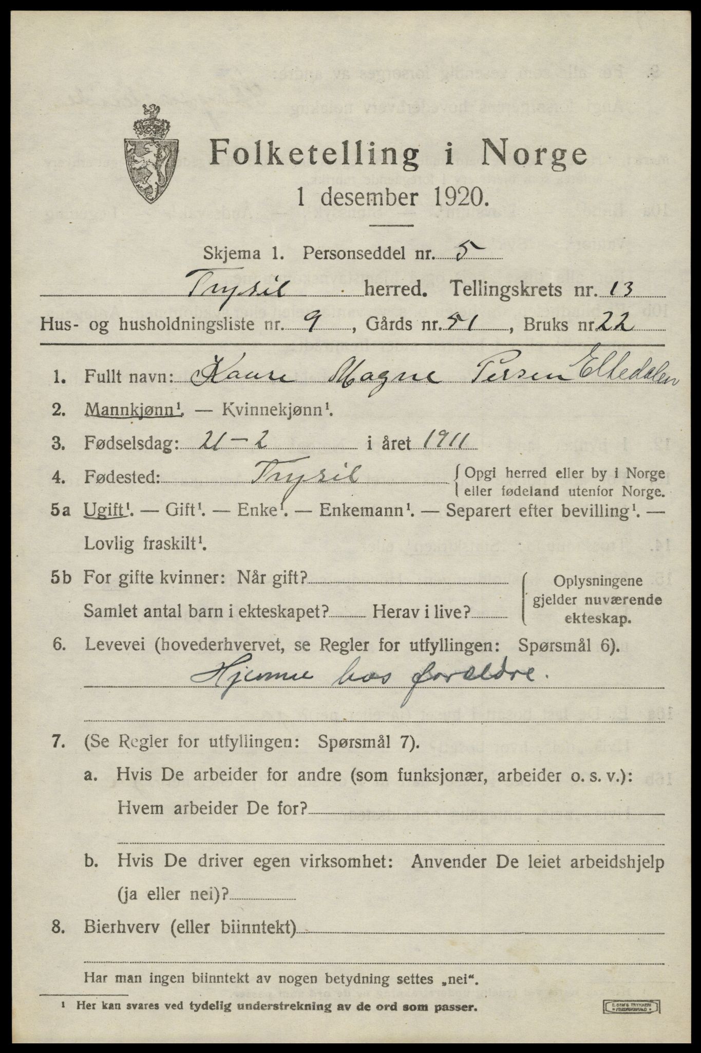 SAH, Folketelling 1920 for 0428 Trysil herred, 1920, s. 7743