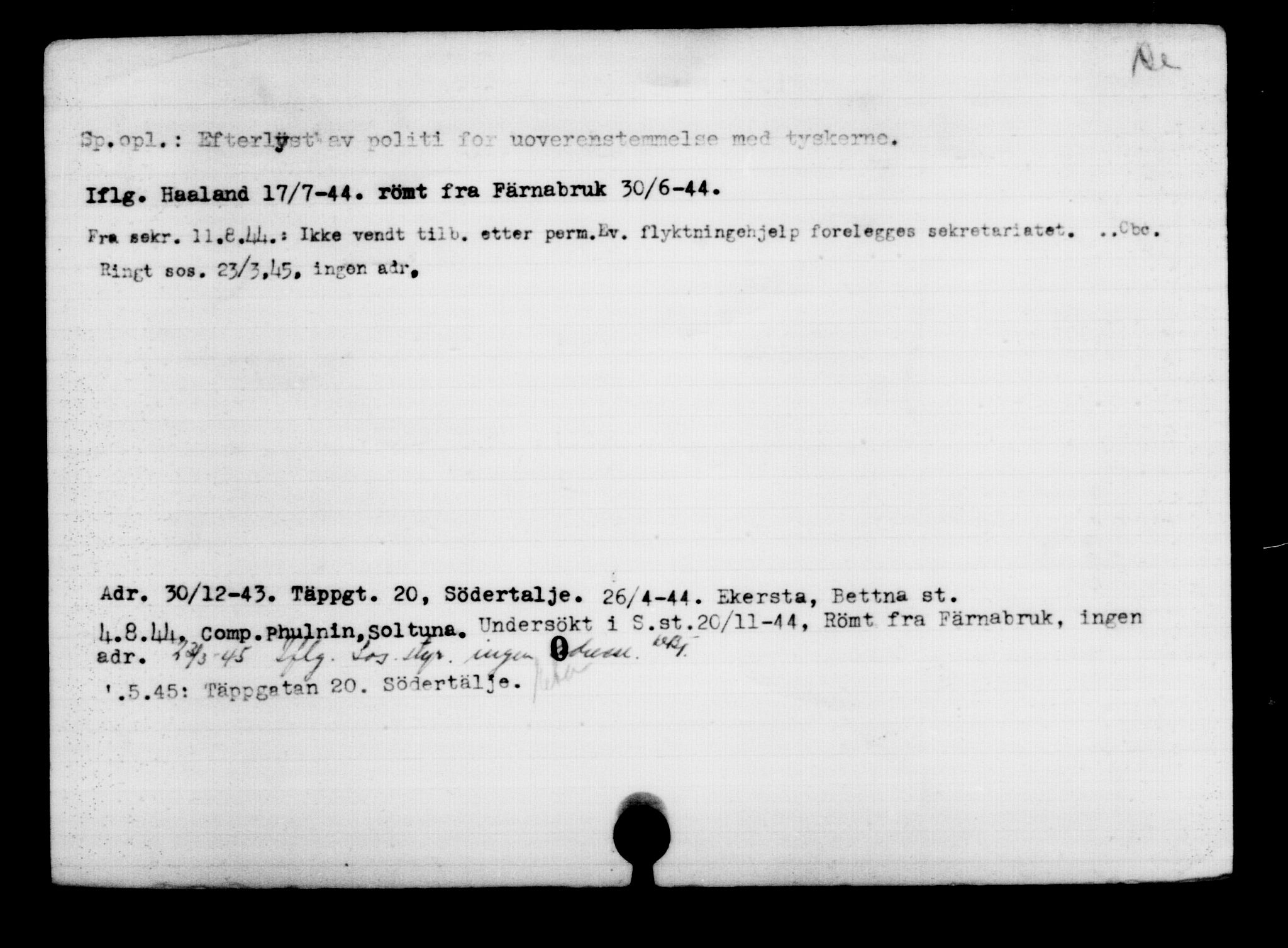 Utenriksstasjonene, Legasjonen i Stockholm, Flyktningkontoret, AV/RA-S-6753/V/Va/L0003: Kjesäterkartoteket, flyktninger med registreringsnr. 2001-3495, 1940-1945, s. 169