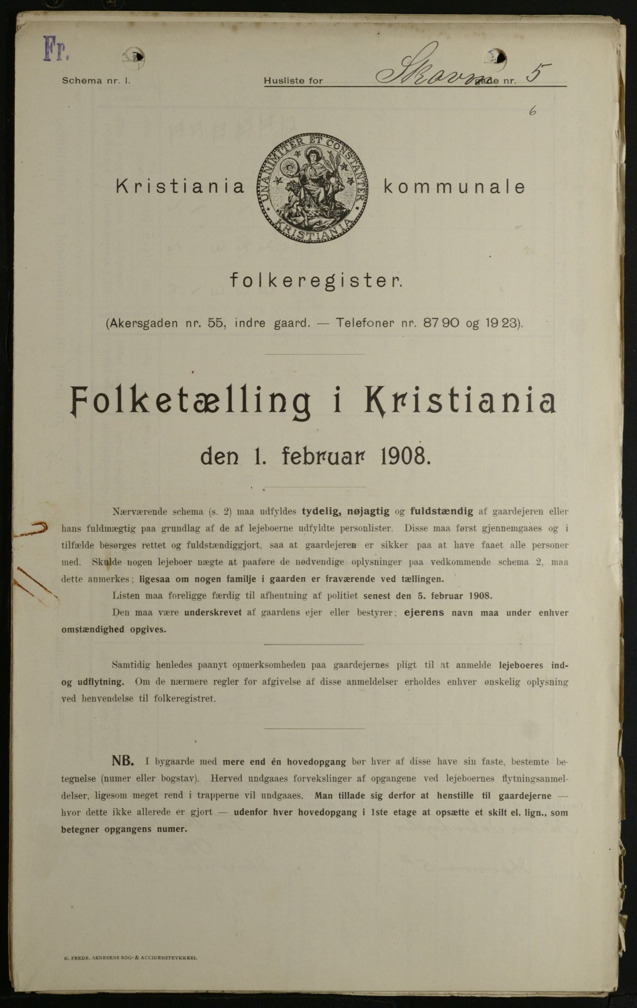 OBA, Kommunal folketelling 1.2.1908 for Kristiania kjøpstad, 1908, s. 86796