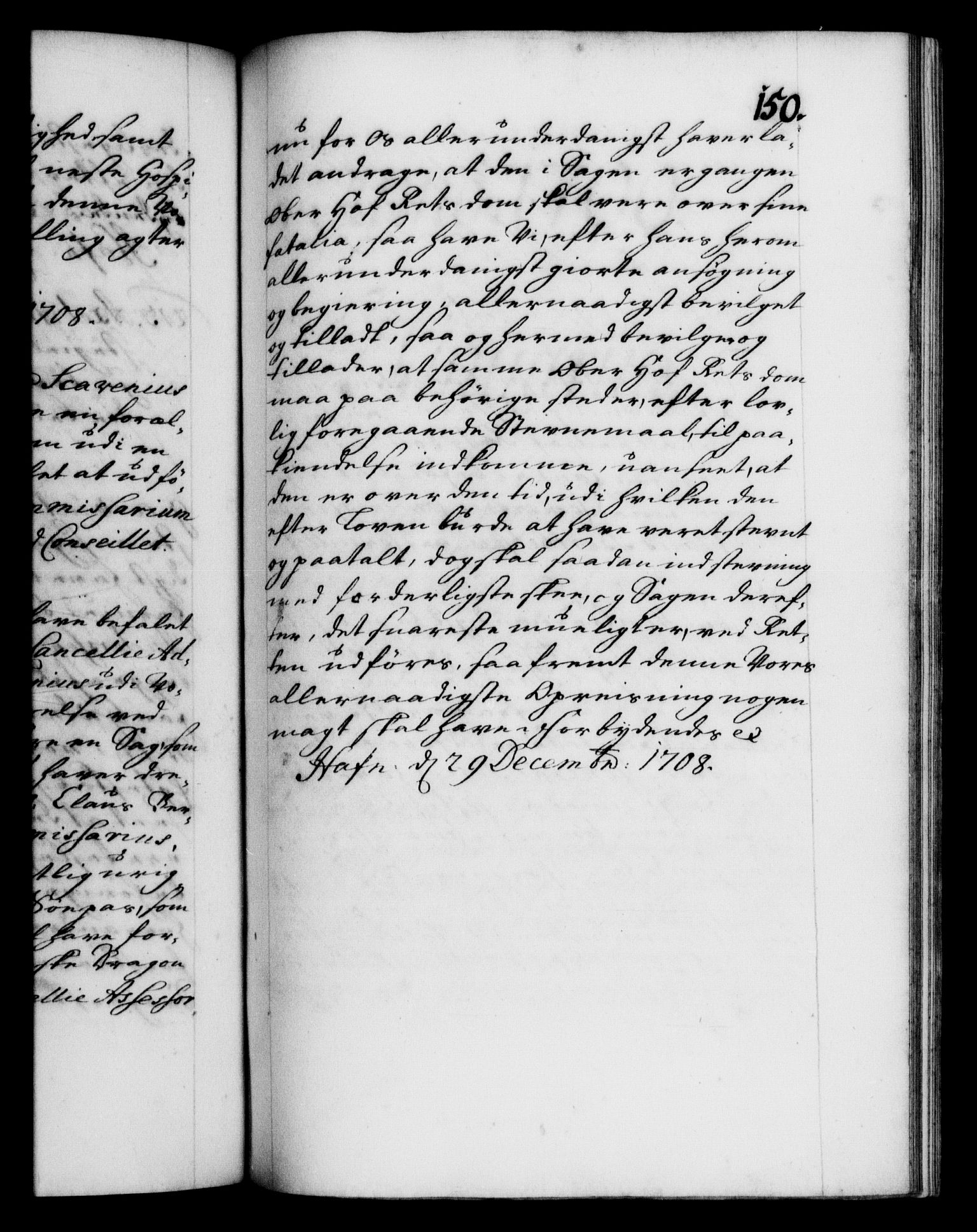 Danske Kanselli 1572-1799, RA/EA-3023/F/Fc/Fca/Fcaa/L0020: Norske registre, 1708-1711, s. 150a