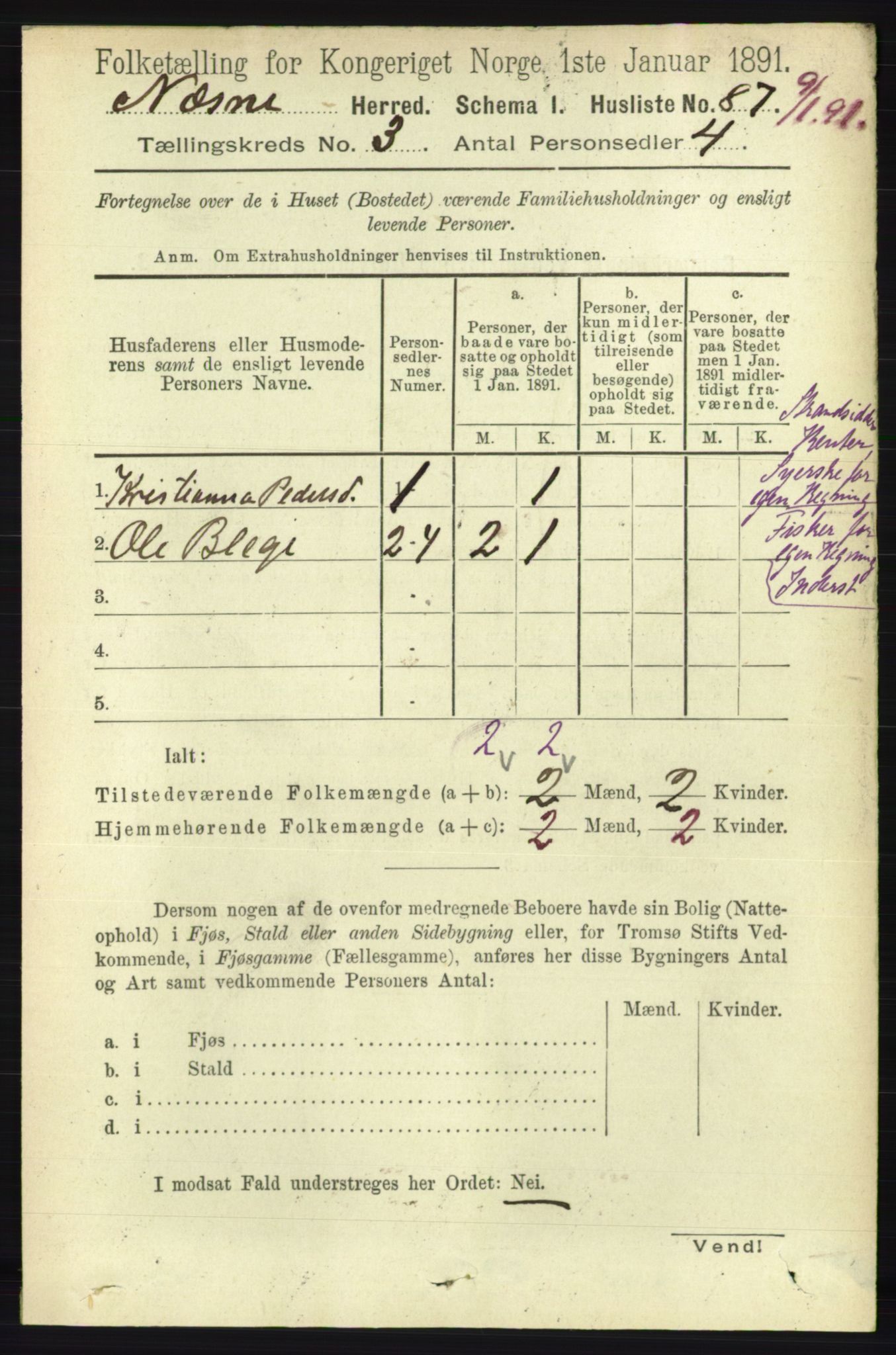 RA, Folketelling 1891 for 1828 Nesna herred, 1891, s. 1495