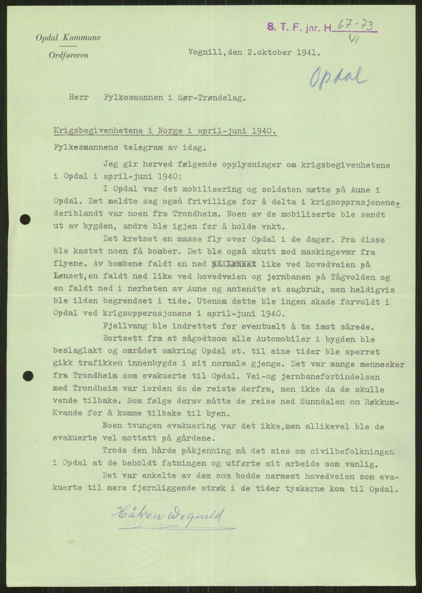 Forsvaret, Forsvarets krigshistoriske avdeling, AV/RA-RAFA-2017/Y/Ya/L0016: II-C-11-31 - Fylkesmenn.  Rapporter om krigsbegivenhetene 1940., 1940, s. 100