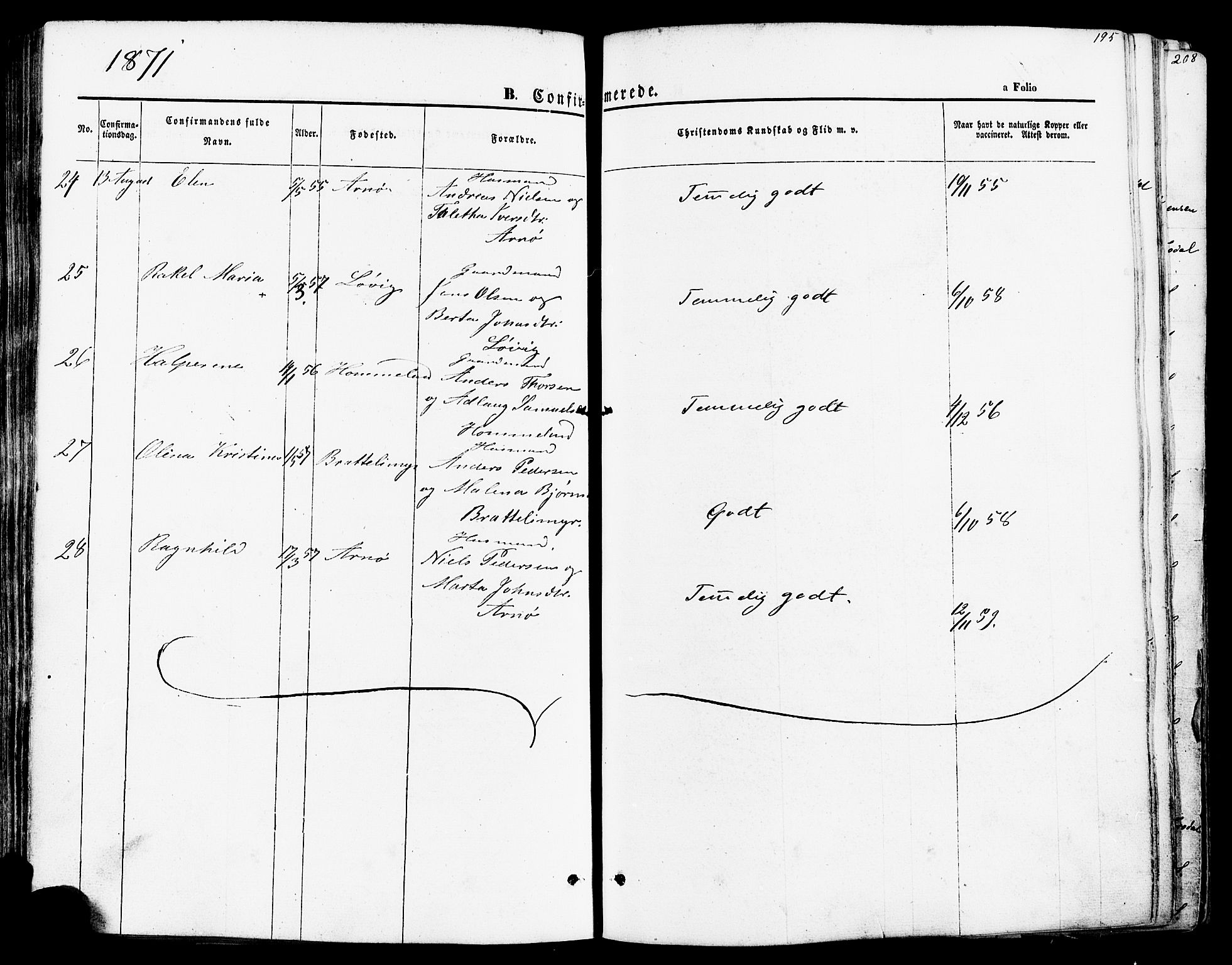 Høgsfjord sokneprestkontor, SAST/A-101624/H/Ha/Haa/L0002: Ministerialbok nr. A 2, 1855-1885, s. 195