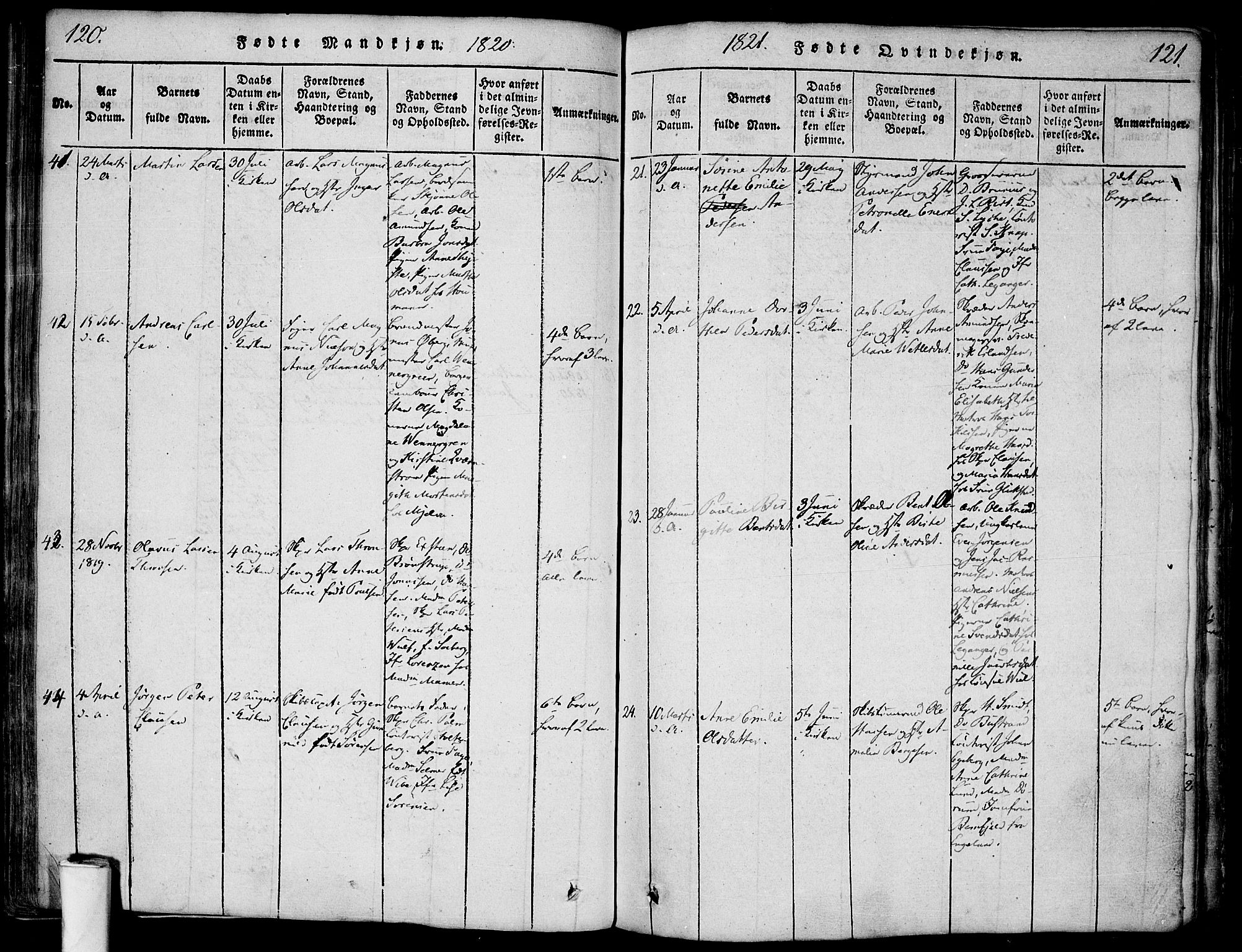 Halden prestekontor Kirkebøker, AV/SAO-A-10909/F/Fa/L0003: Ministerialbok nr. I 3, 1815-1834, s. 120-121