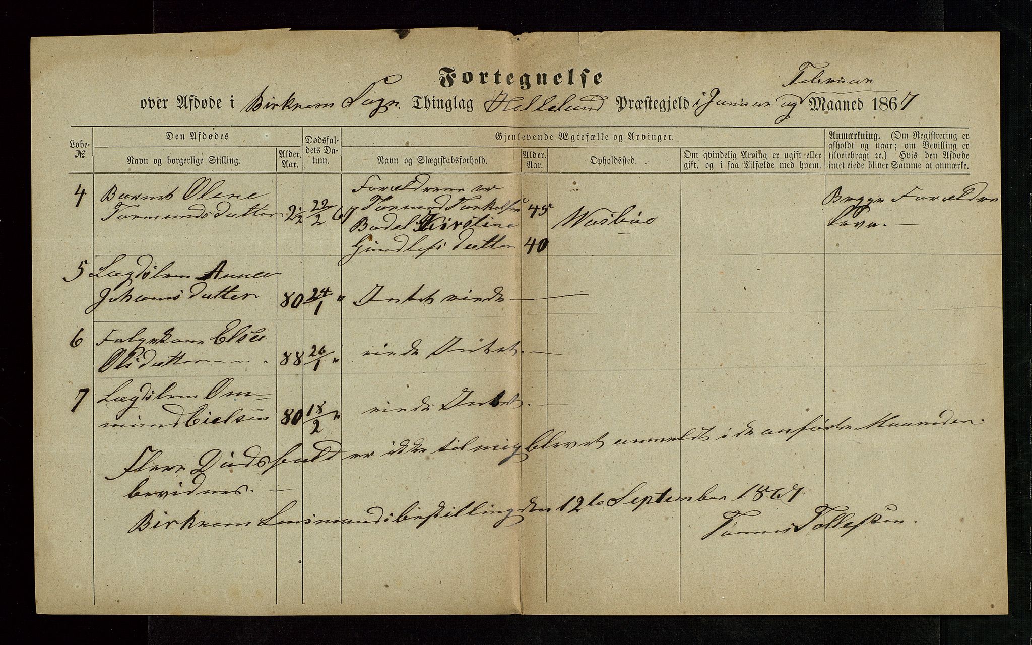 Jæren og Dalane sorenskriveri, AV/SAST-A-100306/5/52AB/L0004: DØDSFALL-LISTER DALANE, 1865-1868, s. 30