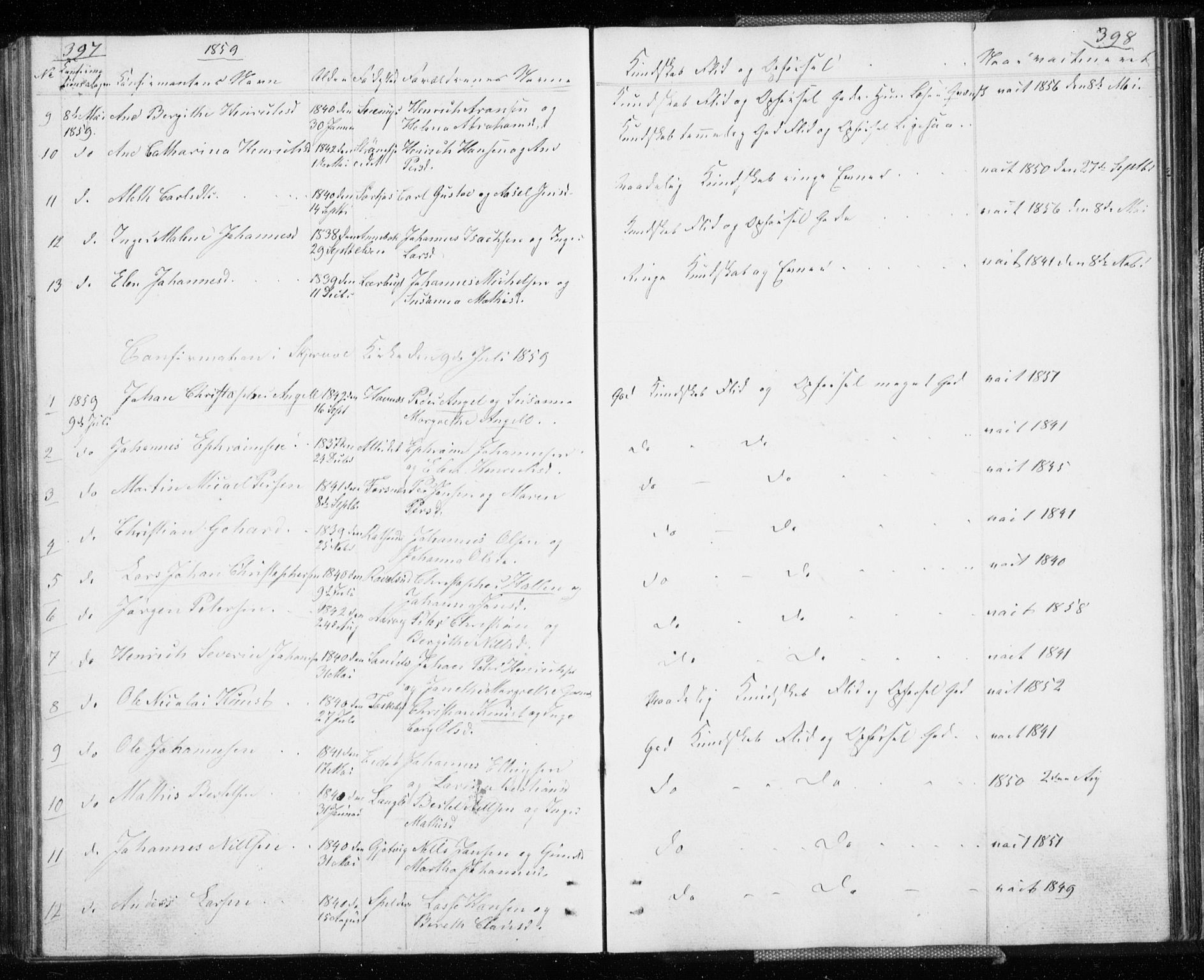 Skjervøy sokneprestkontor, SATØ/S-1300/H/Ha/Hab/L0003klokker: Klokkerbok nr. 3, 1849-1861, s. 397-398