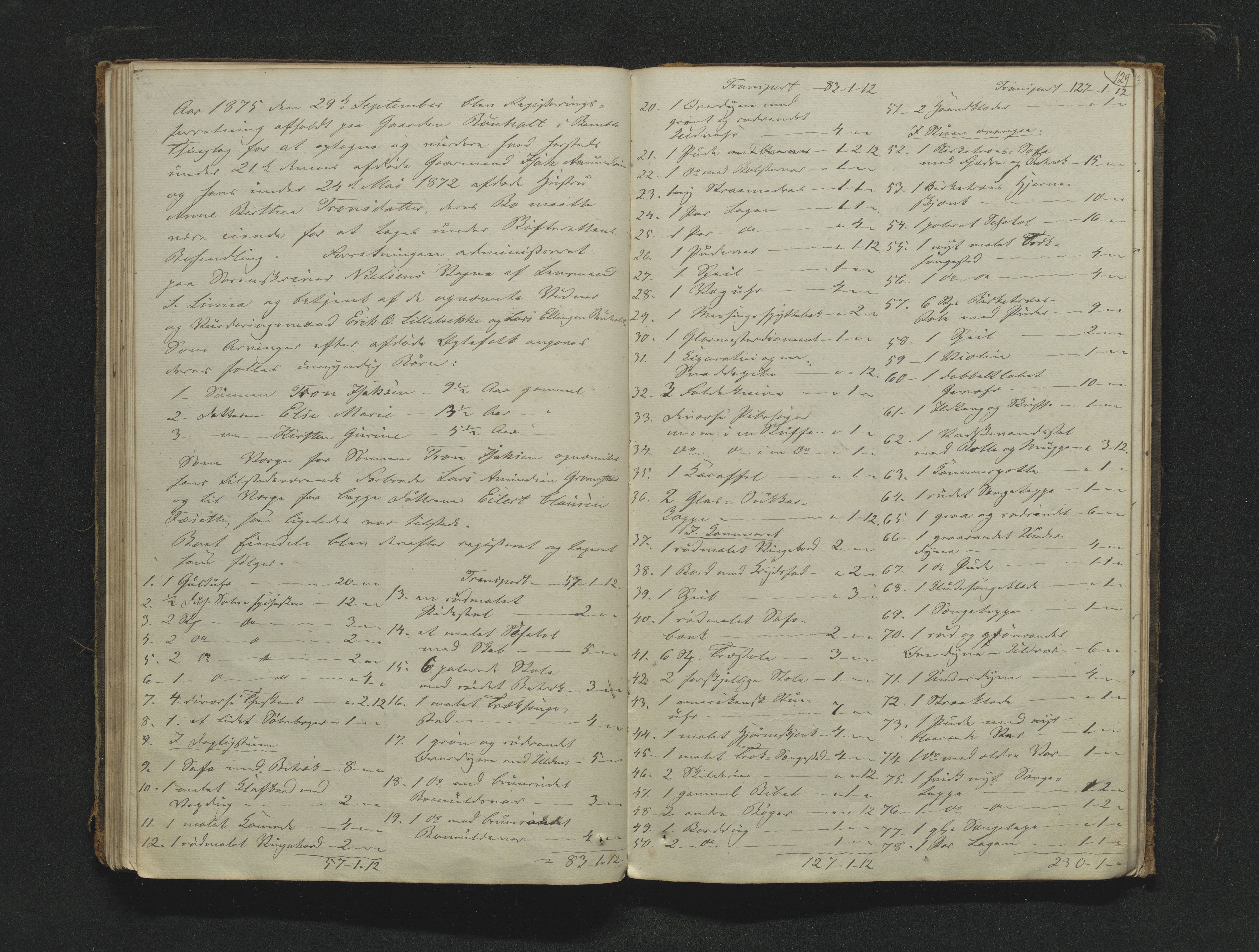 Bamble sorenskriveri, AV/SAKO-A-214/H/Hb/Hbb/Hbbb/L0002/0003: Skifteregisteringsprotokoll  / Skifteregisteringsprotokoll 5, 1862-1882, s. 128-129